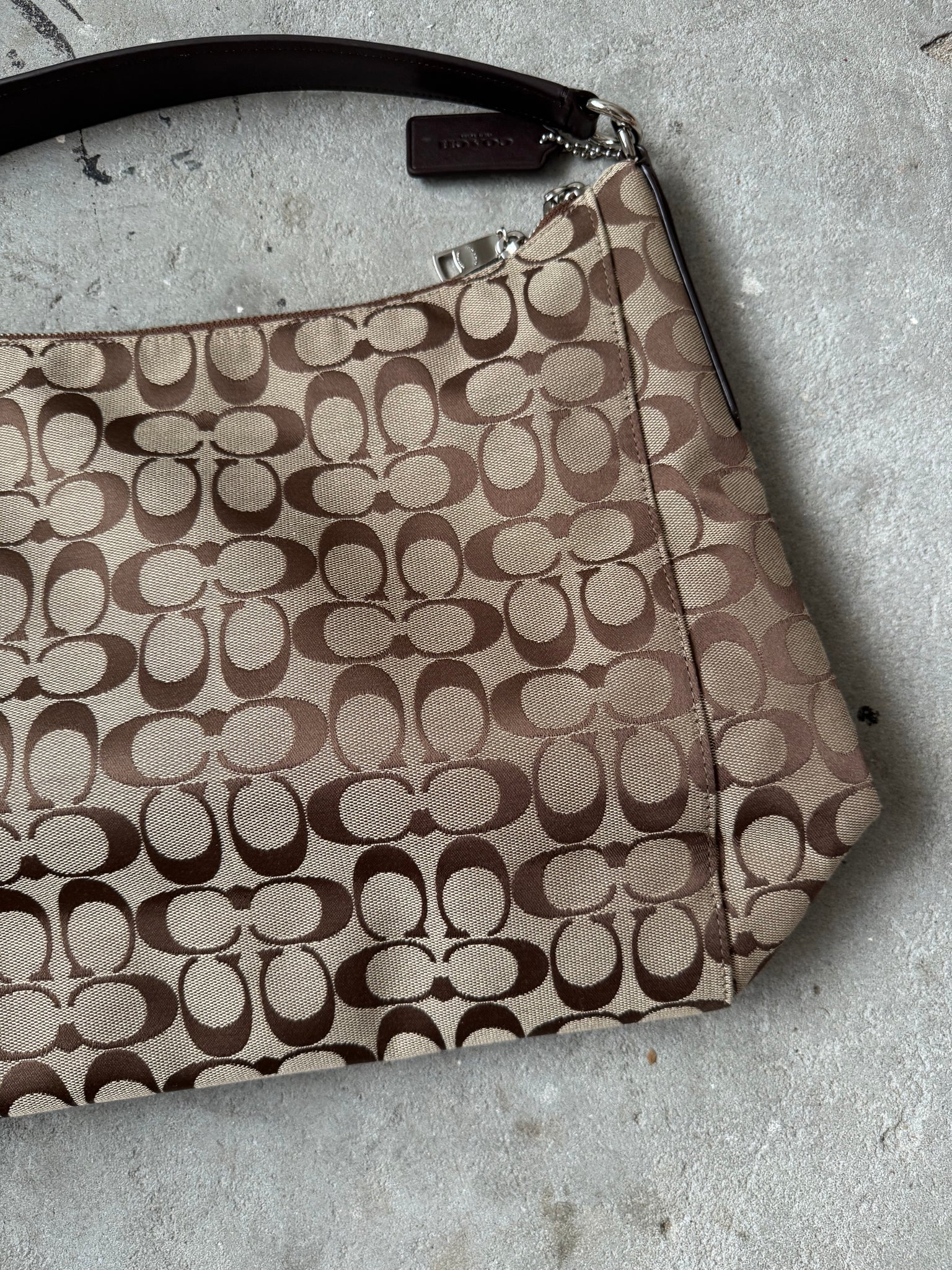 Coach 2Way Signature Hobo Shoulder Bag Beige/Brown