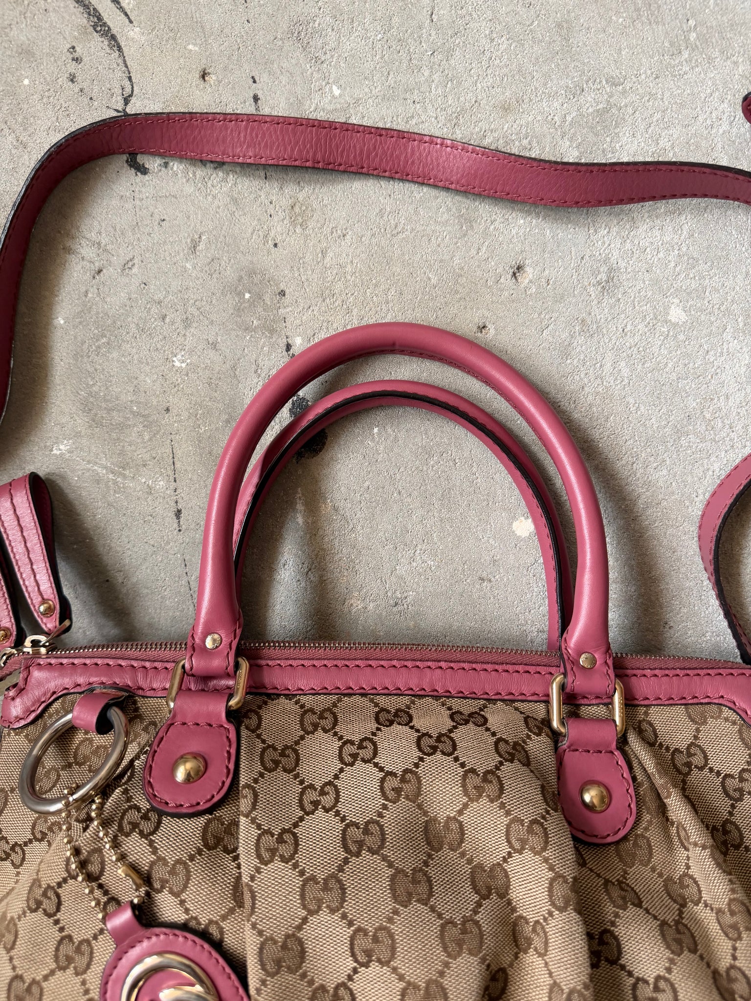 Gucci 2Way GG Monogram Sukey Shoulder Bag Beige/Pink