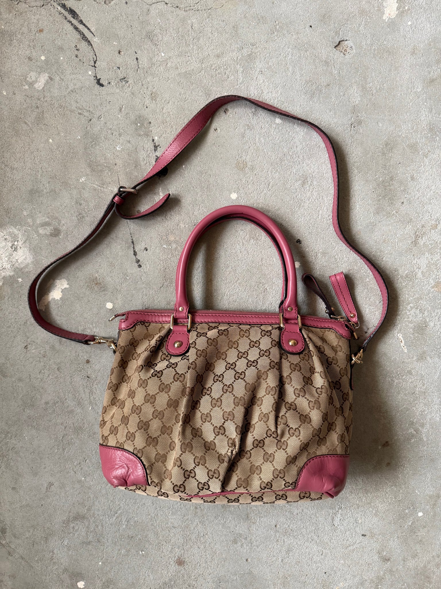 Gucci 2Way GG Monogram Sukey Shoulder Bag Beige/Pink