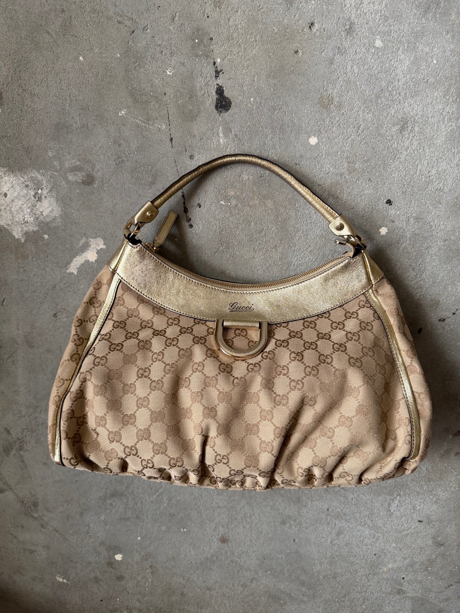 Gucci GG Monogram Abbey Shoulder Bag Beige/Gold