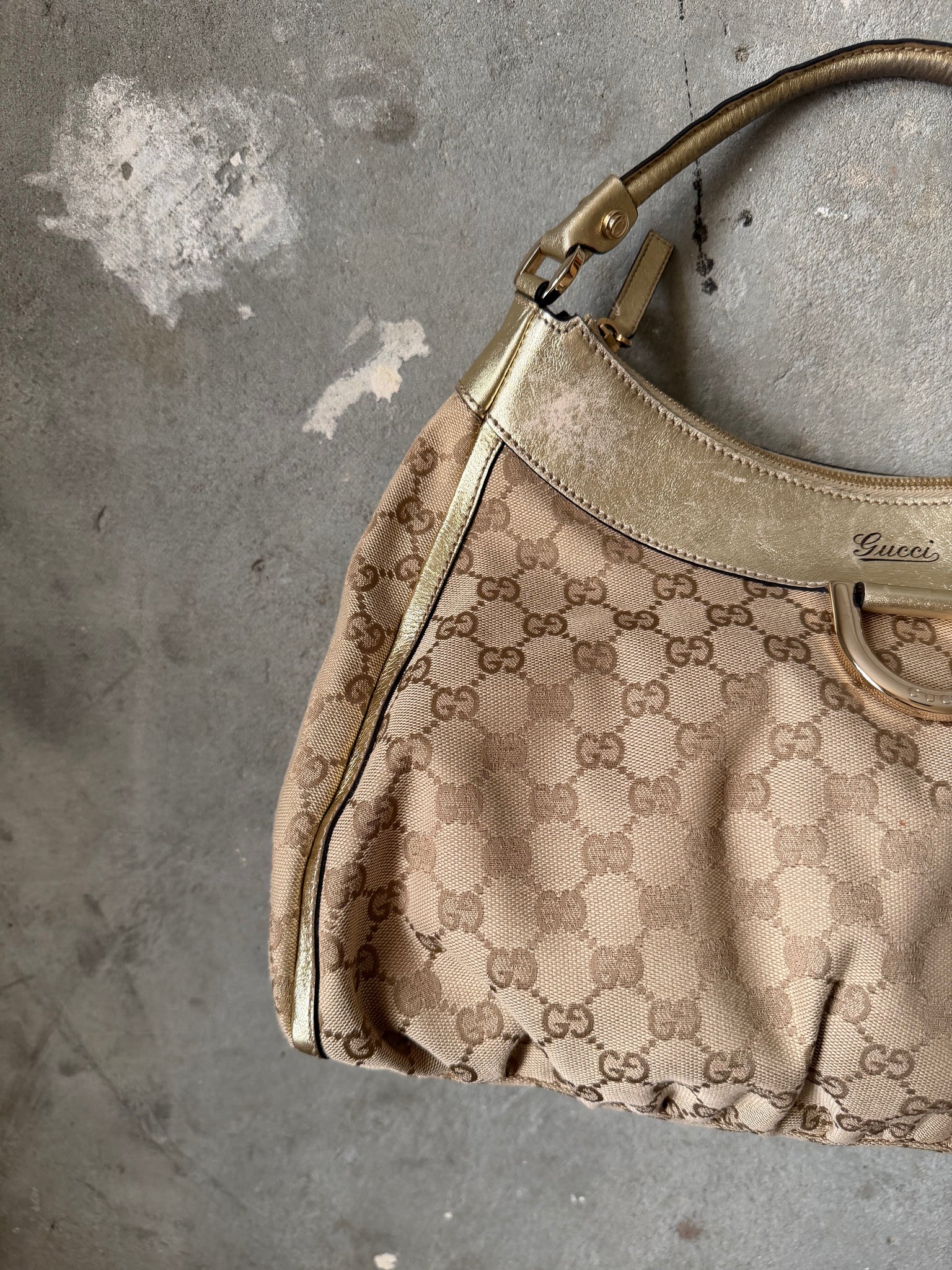 Gucci GG Monogram Abbey Shoulder Bag Beige/Gold