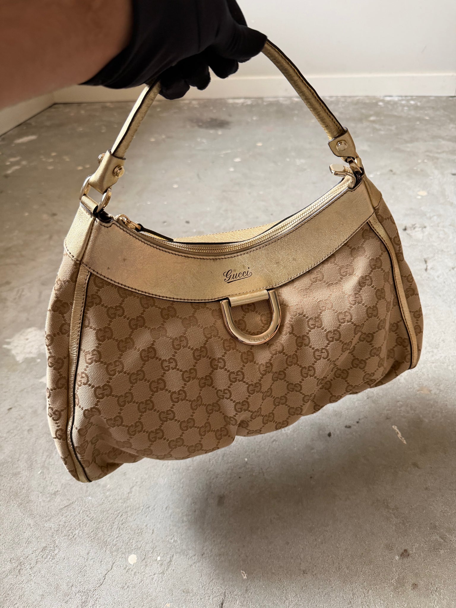 Gucci GG Monogram Abbey Shoulder Bag Beige/Gold