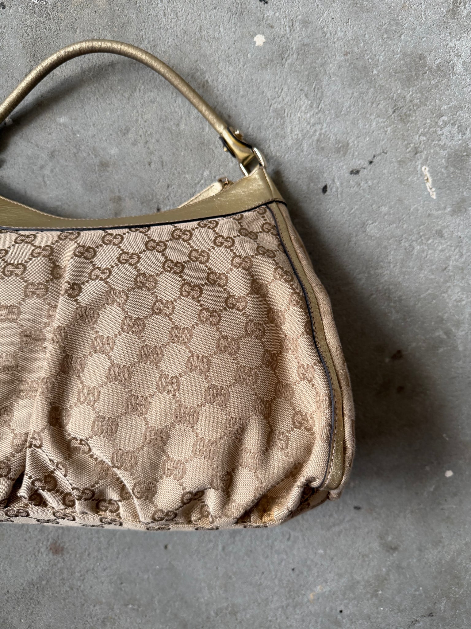 Gucci GG Monogram Abbey Shoulder Bag Beige/Gold