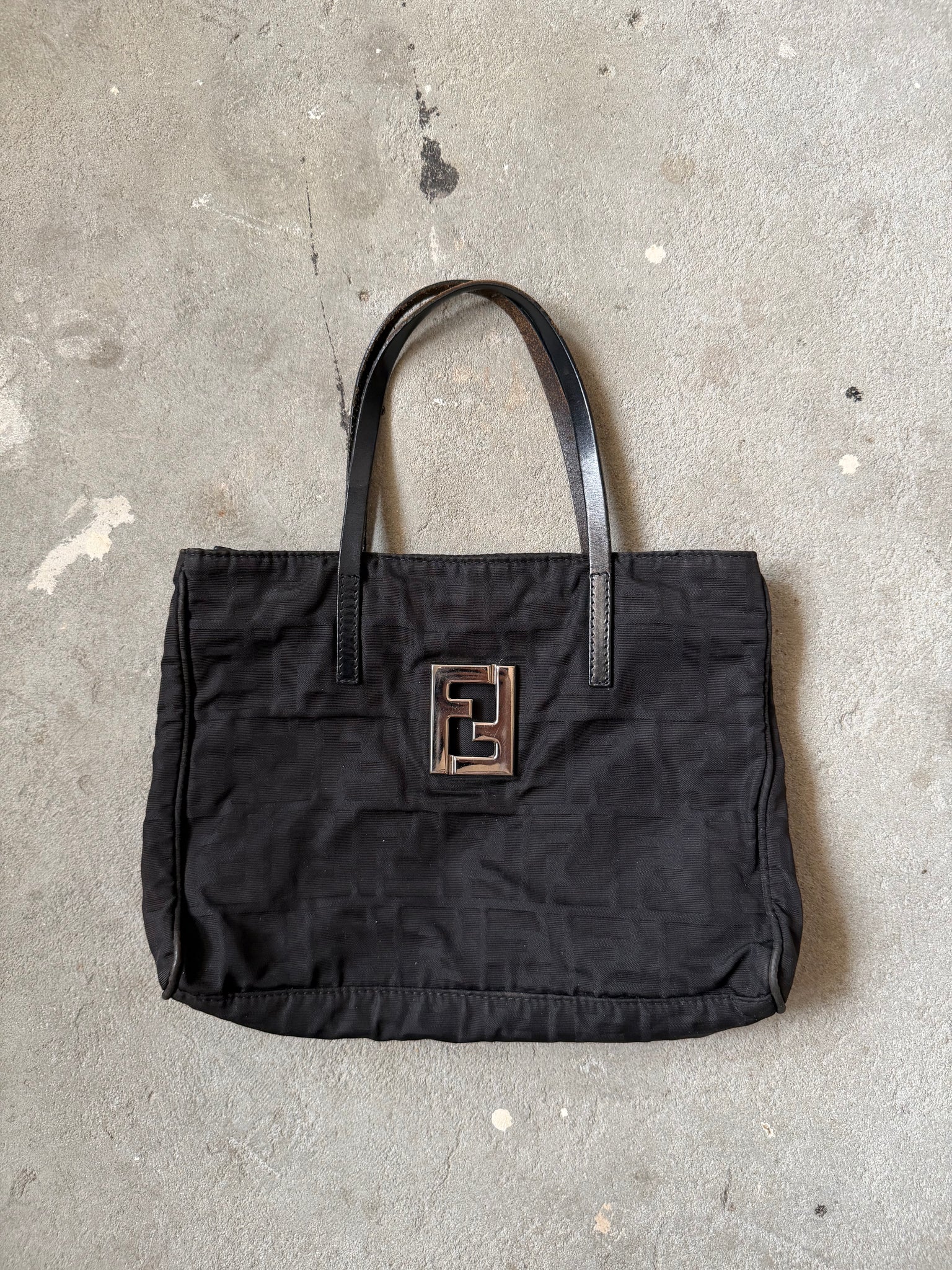 Fendi FF Zucca Nylon Shoulder Bag Black