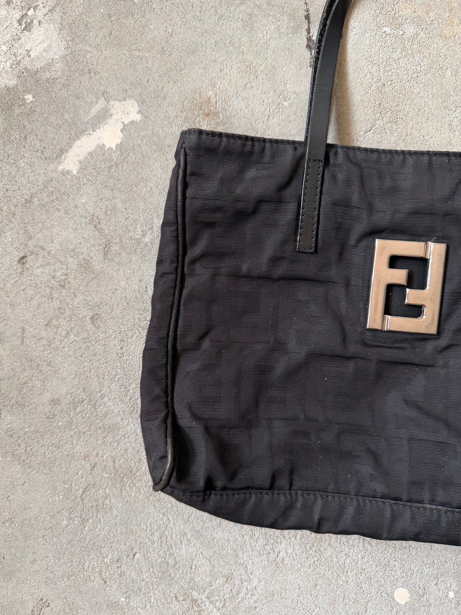 Fendi FF Zucca Nylon Shoulder Bag Black