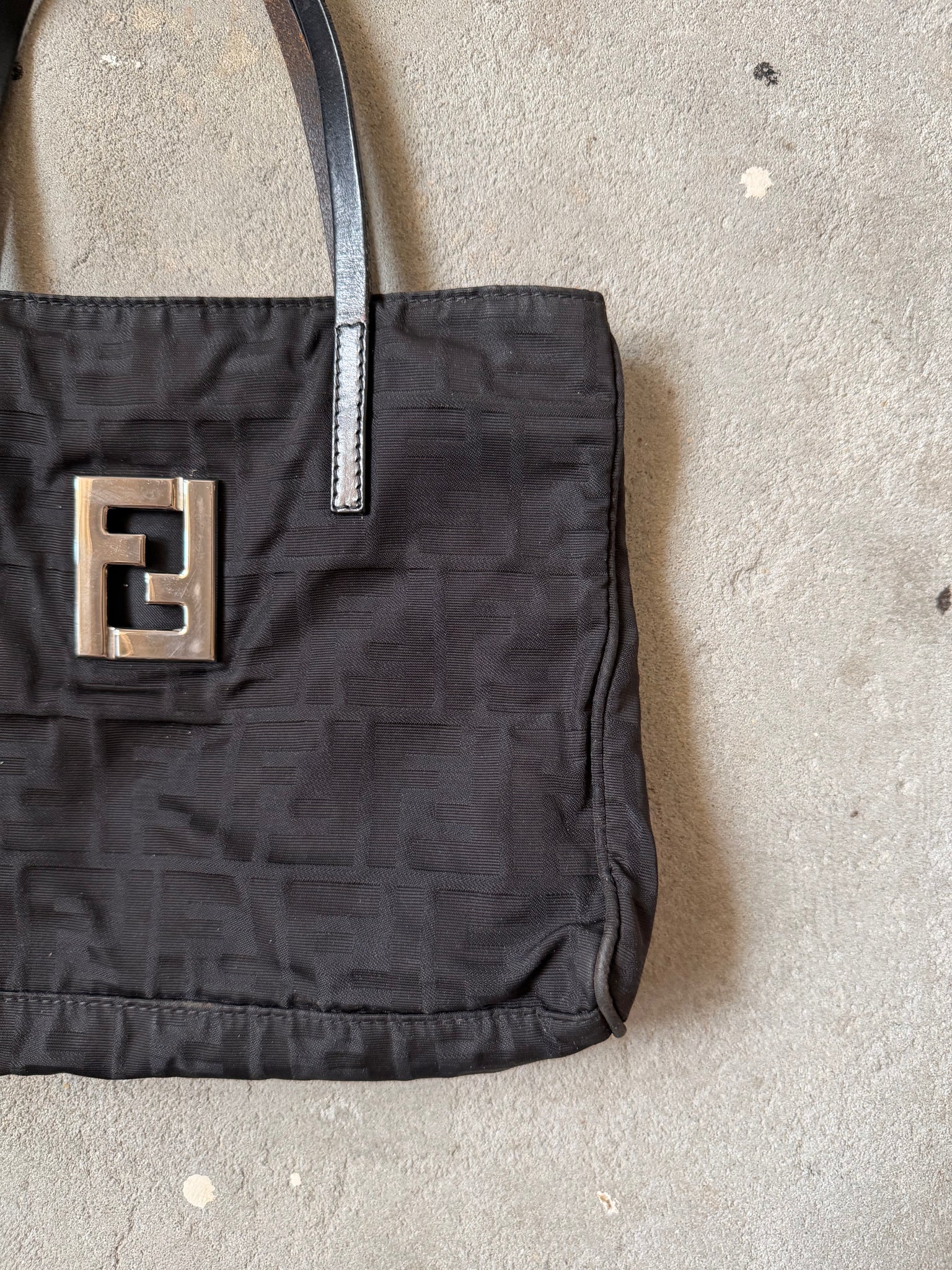 Fendi FF Zucca Nylon Shoulder Bag Black