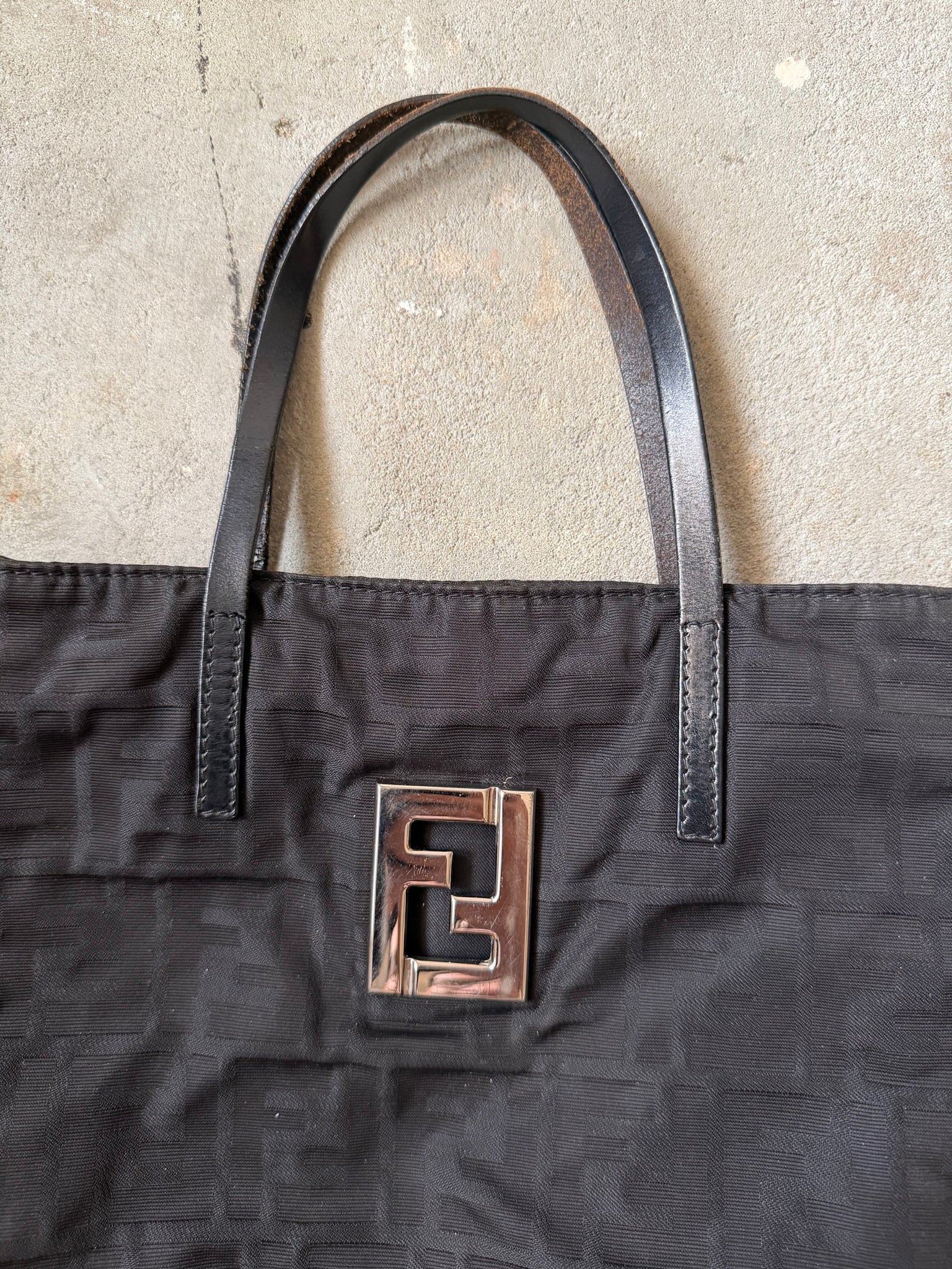Fendi FF Zucca Nylon Shoulder Bag Black