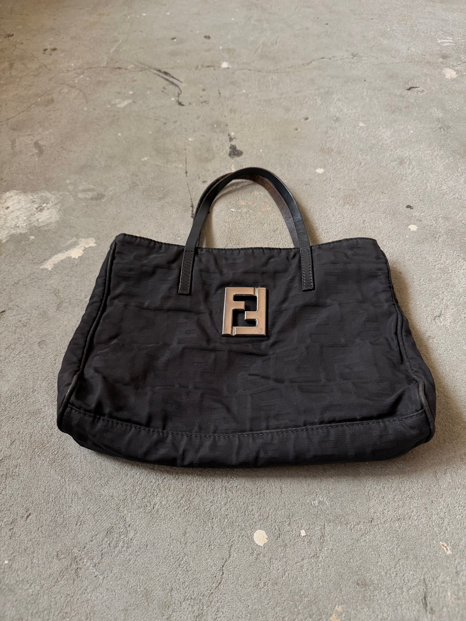 Fendi FF Zucca Nylon Shoulder Bag Black