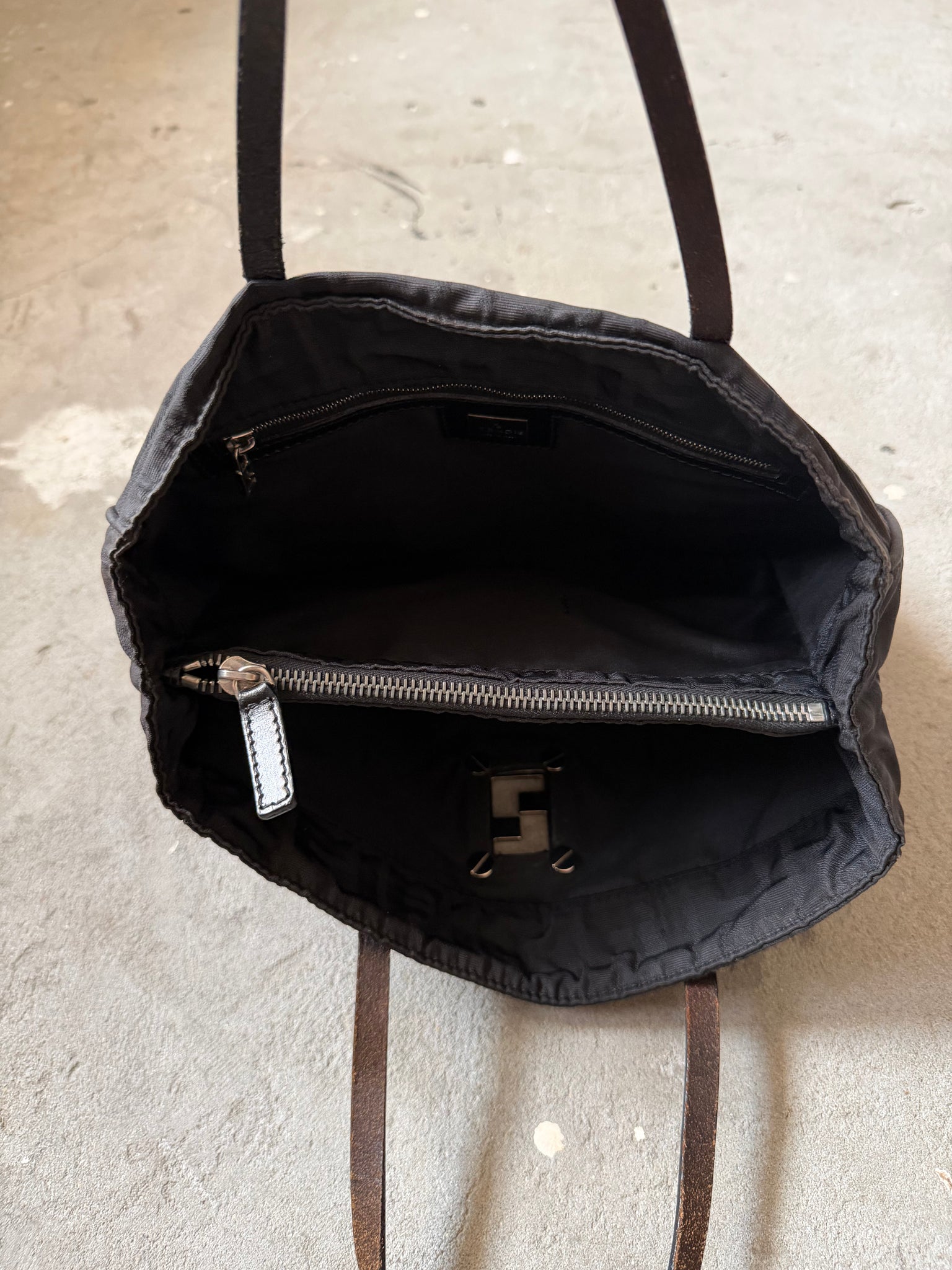 Fendi FF Zucca Nylon Shoulder Bag Black