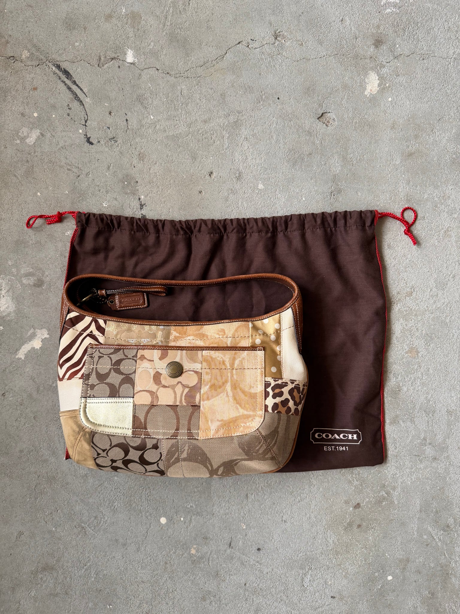 Coach Signature Ergo Patchwork Shoulder Bag Beige/Brown