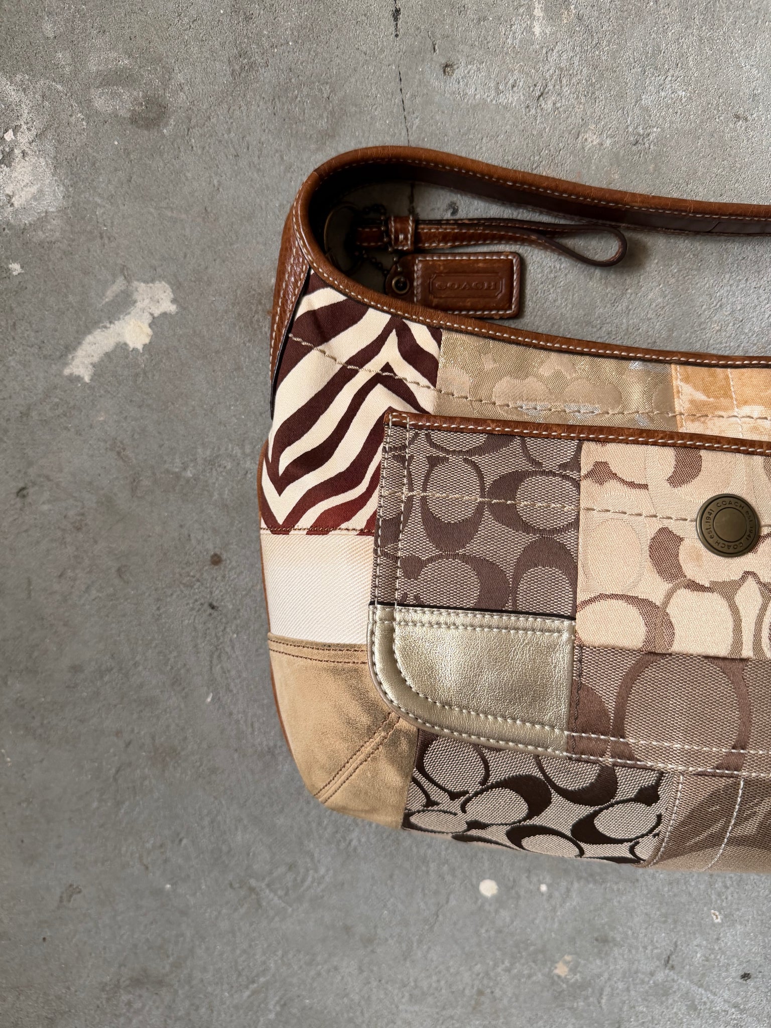 Coach Signature Ergo Patchwork Shoulder Bag Beige/Brown