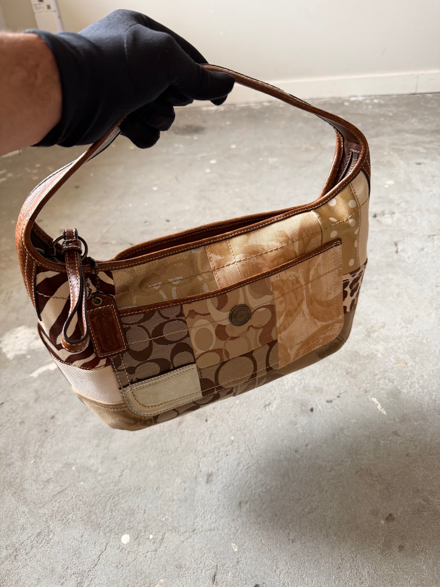 Coach Signature Ergo Patchwork Shoulder Bag Beige/Brown