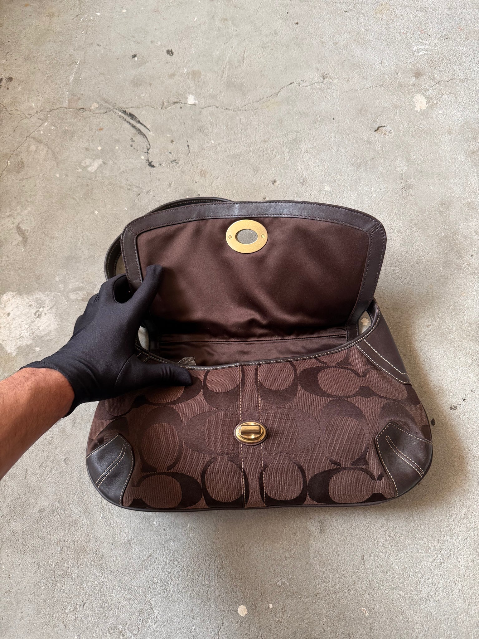 Coach Signature Ergo Flap Shoulder Bag Brown