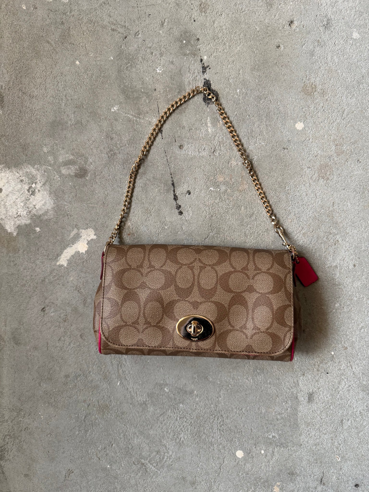 Coach Signature Ruby Purse Shoulder Bag Beige/Pink