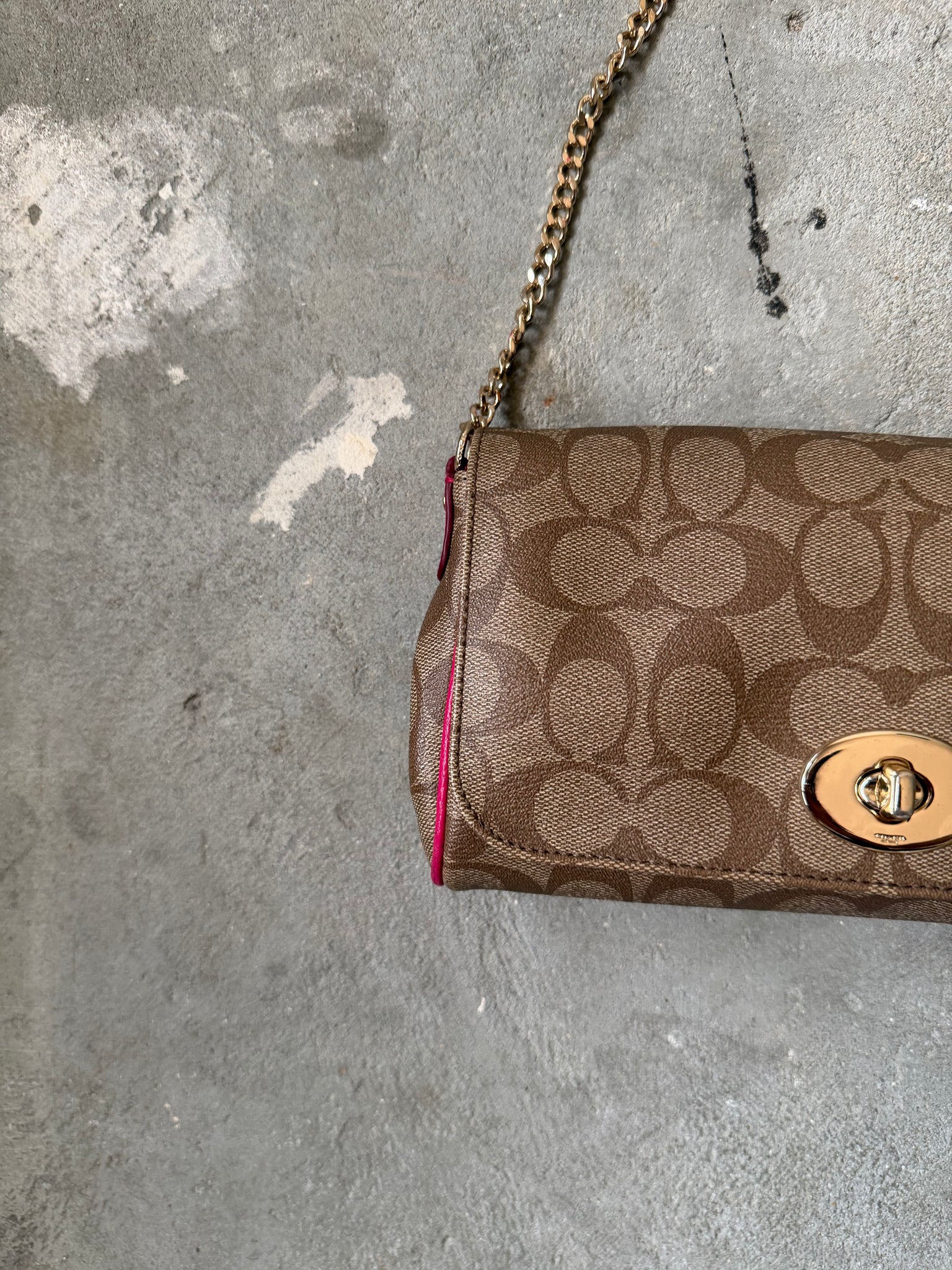 Coach Signature Ruby Purse Shoulder Bag Beige/Pink