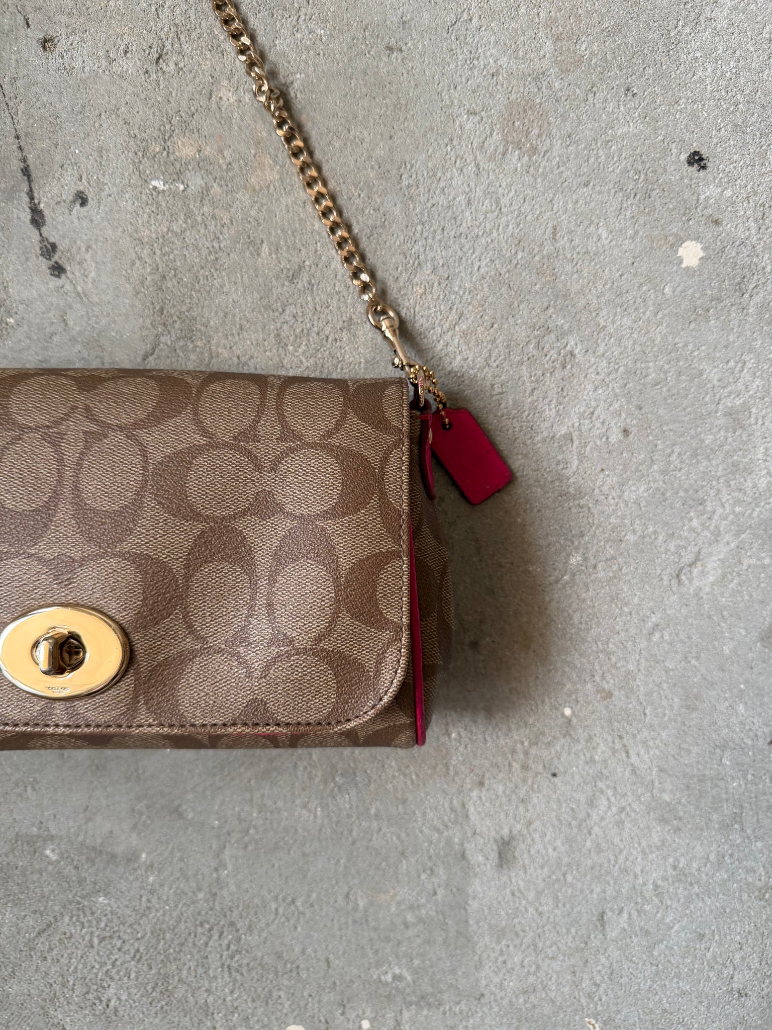 Coach Signature Ruby Purse Shoulder Bag Beige/Pink