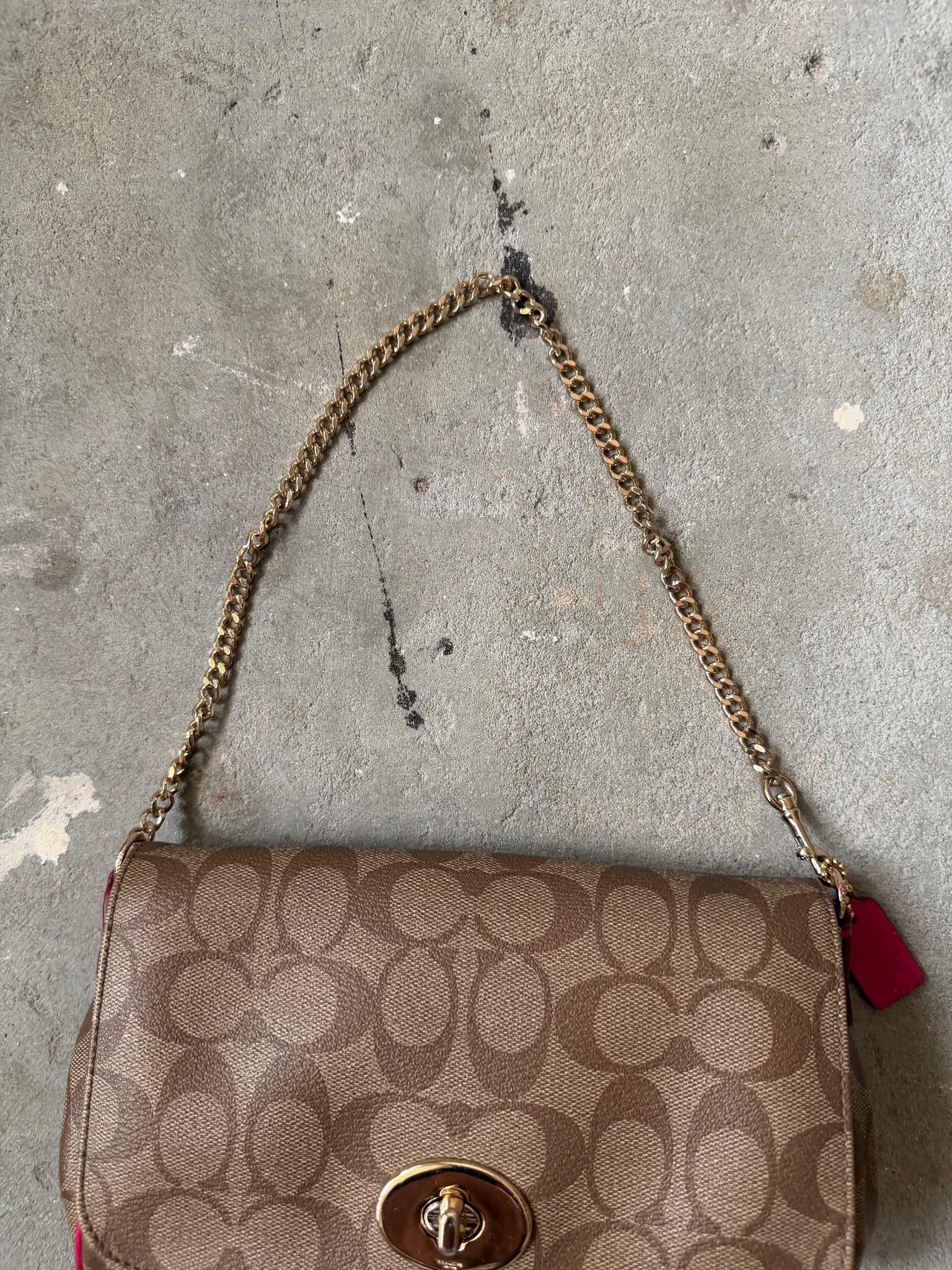 Coach Signature Ruby Purse Shoulder Bag Beige/Pink