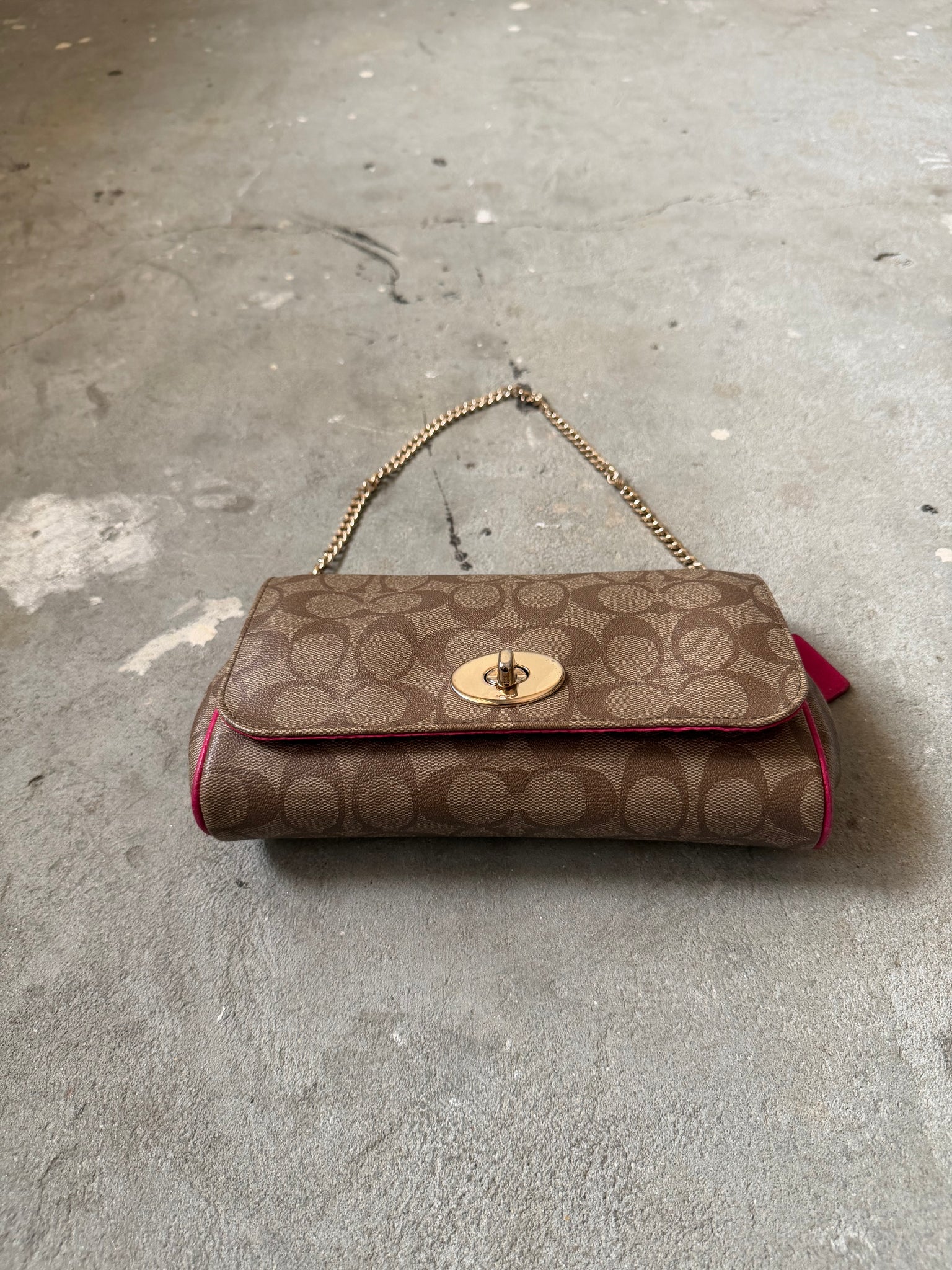 Coach Signature Ruby Purse Shoulder Bag Beige/Pink