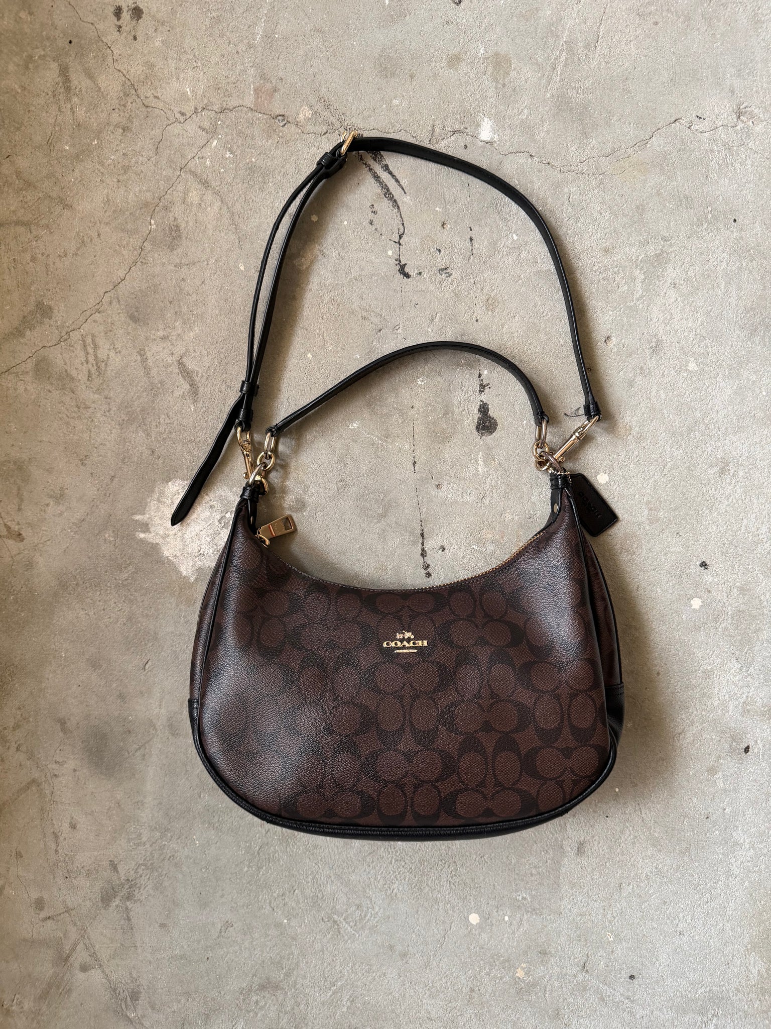 Coach 2Way Signature PVC Hobo Shoulder Bag Brown/Black