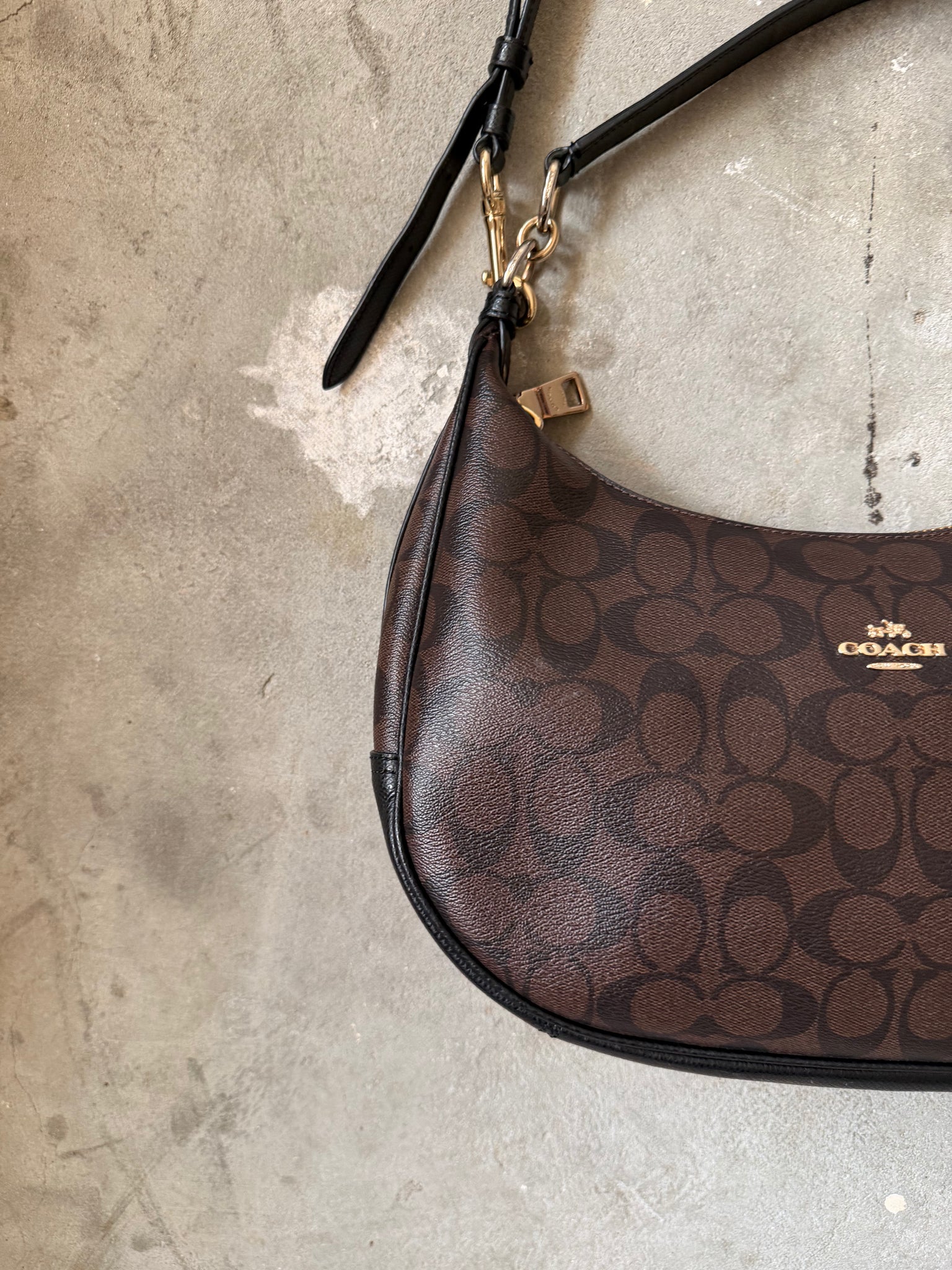 Coach 2Way Signature PVC Hobo Shoulder Bag Brown/Black