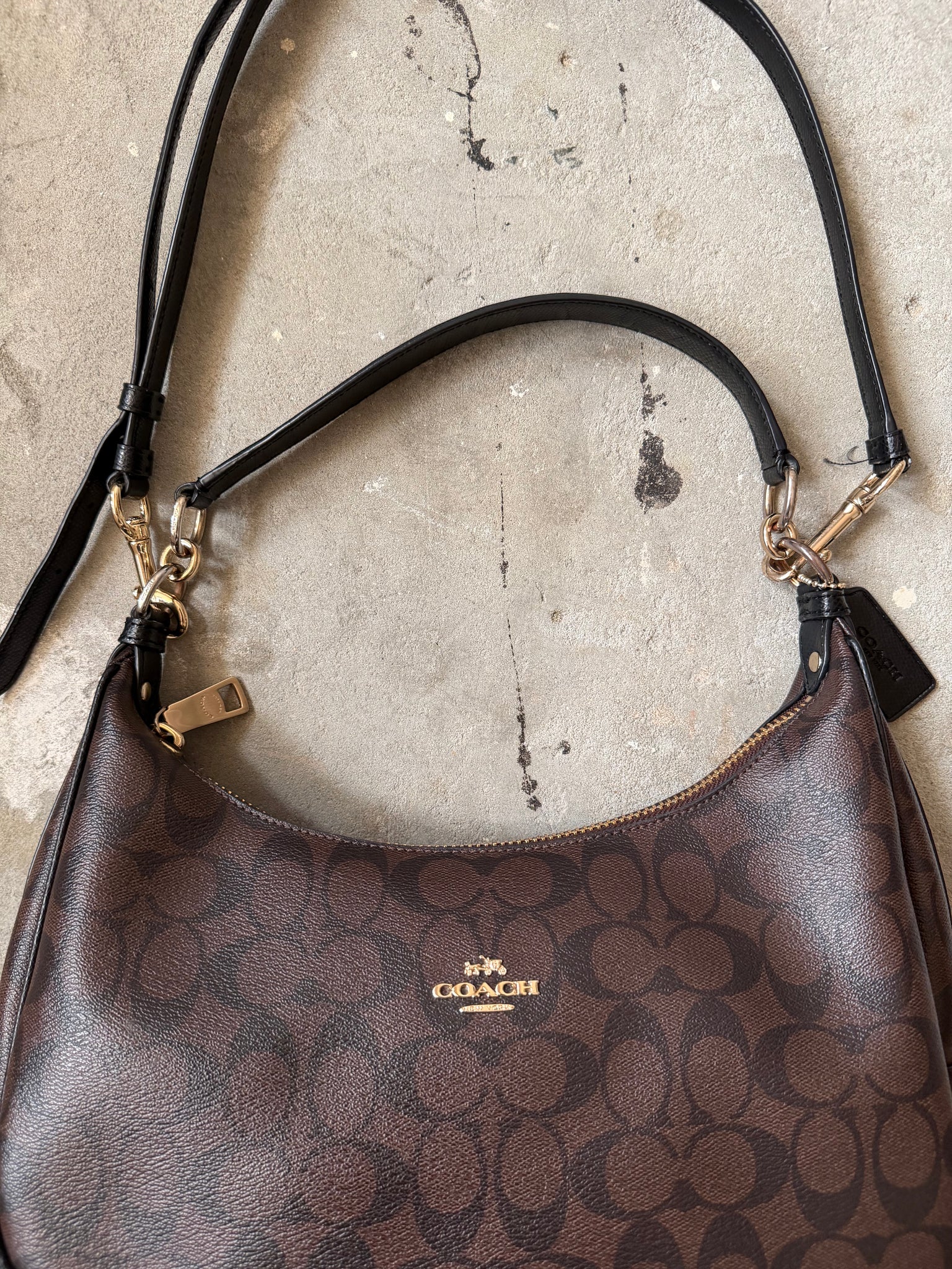 Coach 2Way Signature PVC Hobo Shoulder Bag Brown/Black