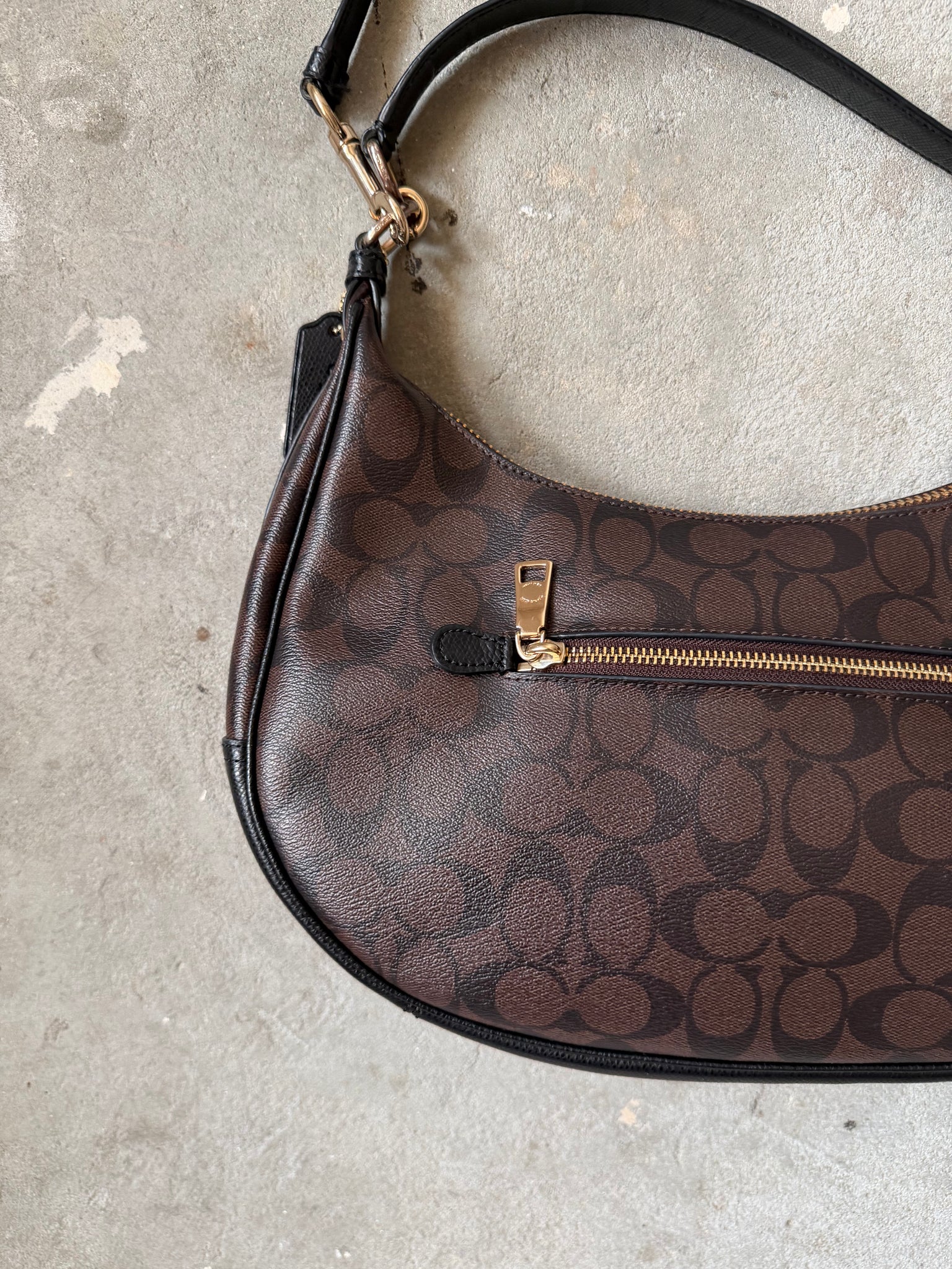 Coach 2Way Signature PVC Hobo Shoulder Bag Brown/Black