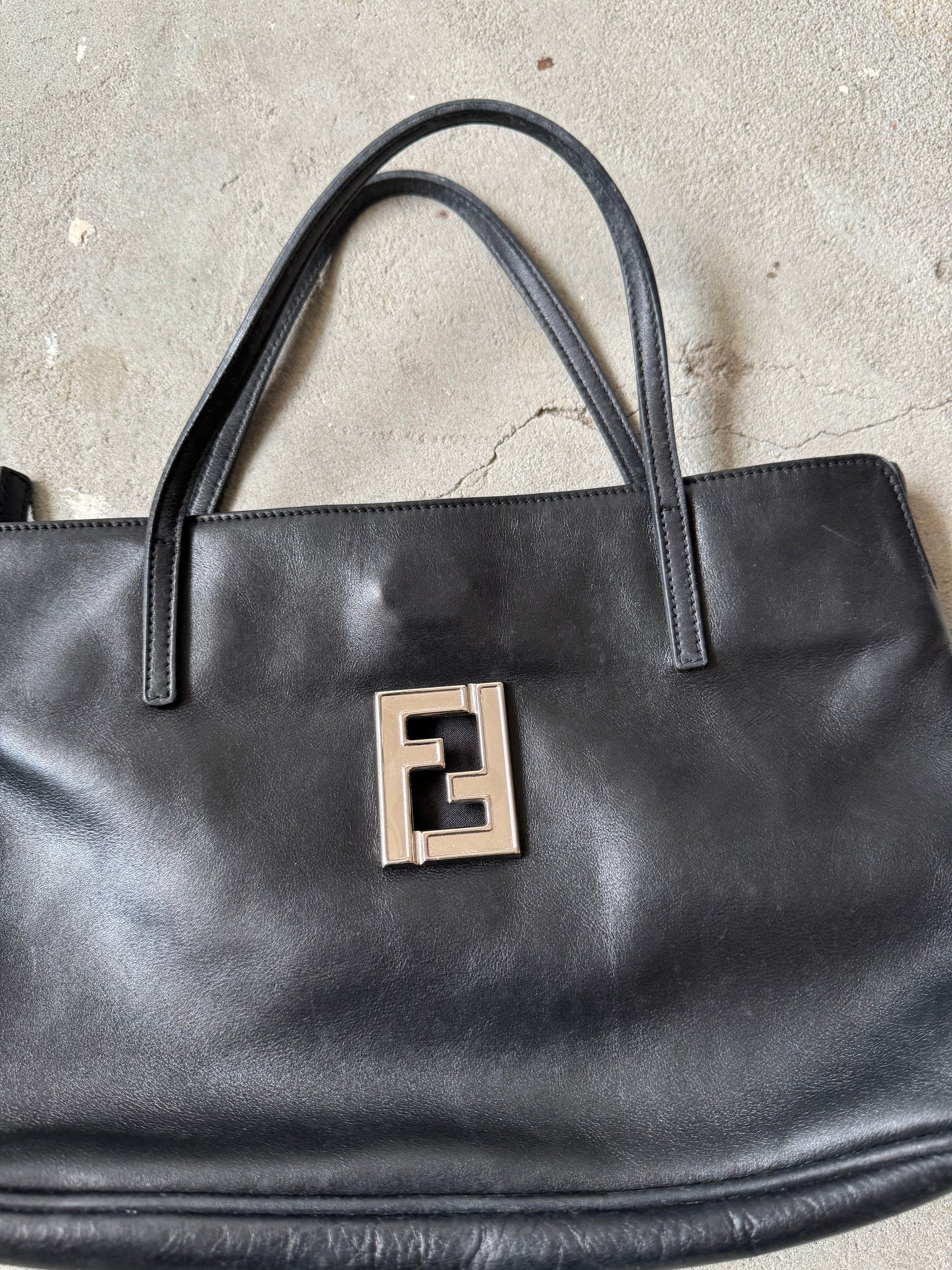 Fendi FF Leather Tote Bag Black