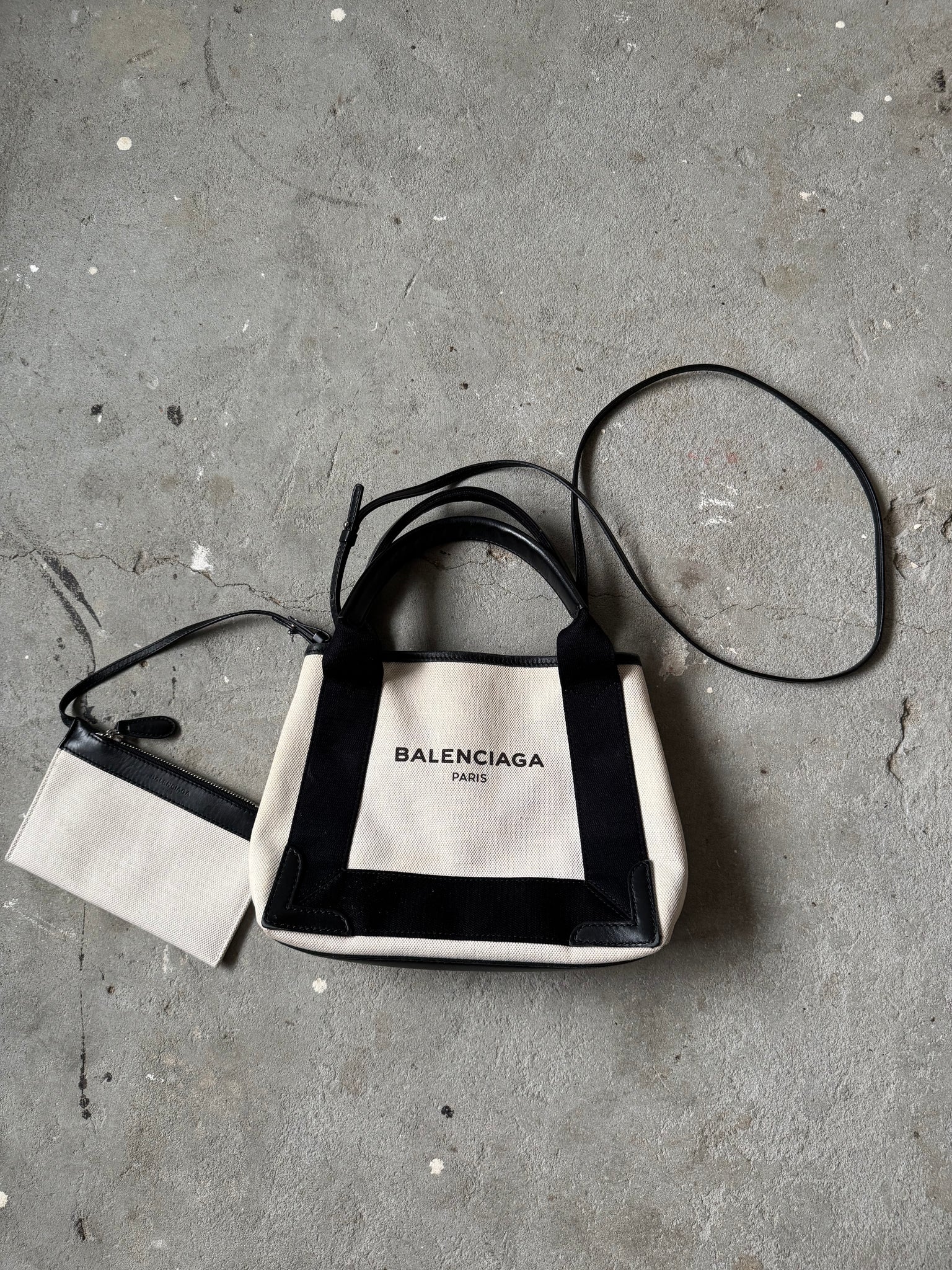 Balenciaga XS Cabas Tote Bag Black/White