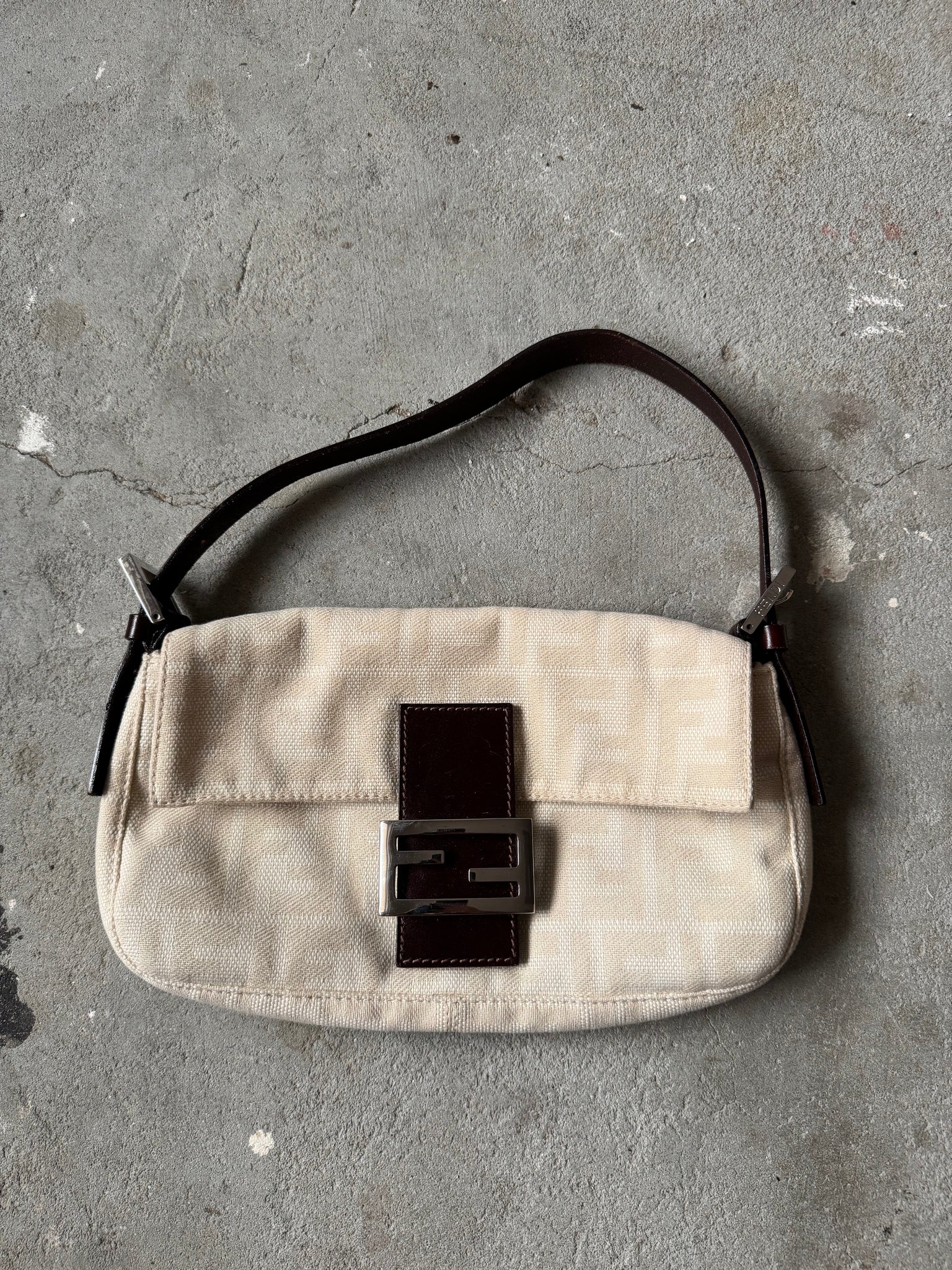 Fendi Zucca Print Baguette Bag Cream