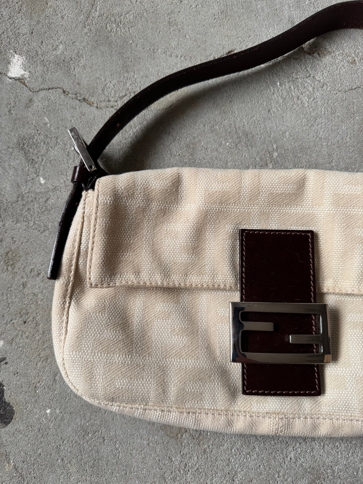 Fendi Zucca Print Baguette Bag Cream