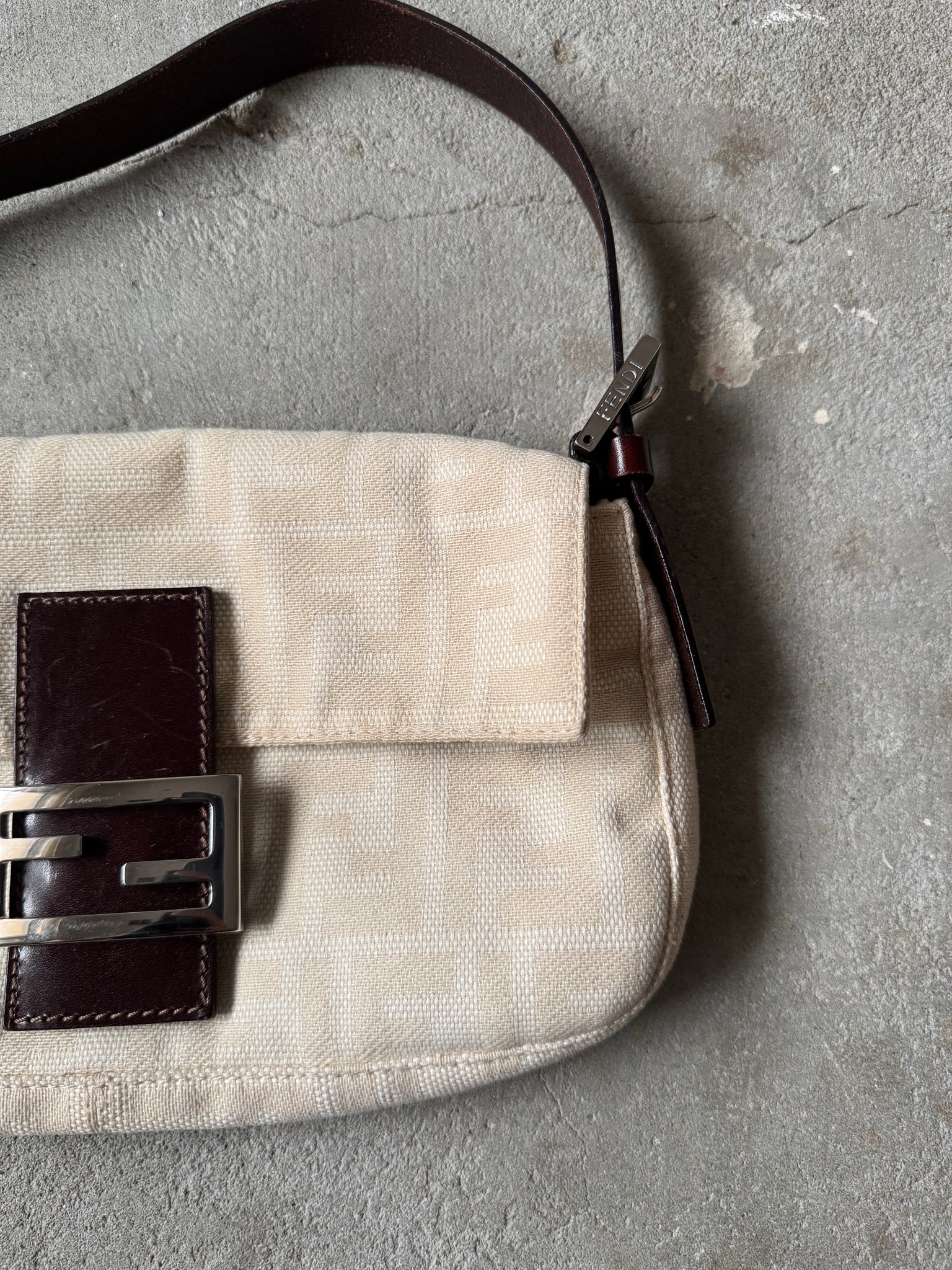 Fendi Zucca Print Baguette Bag Cream
