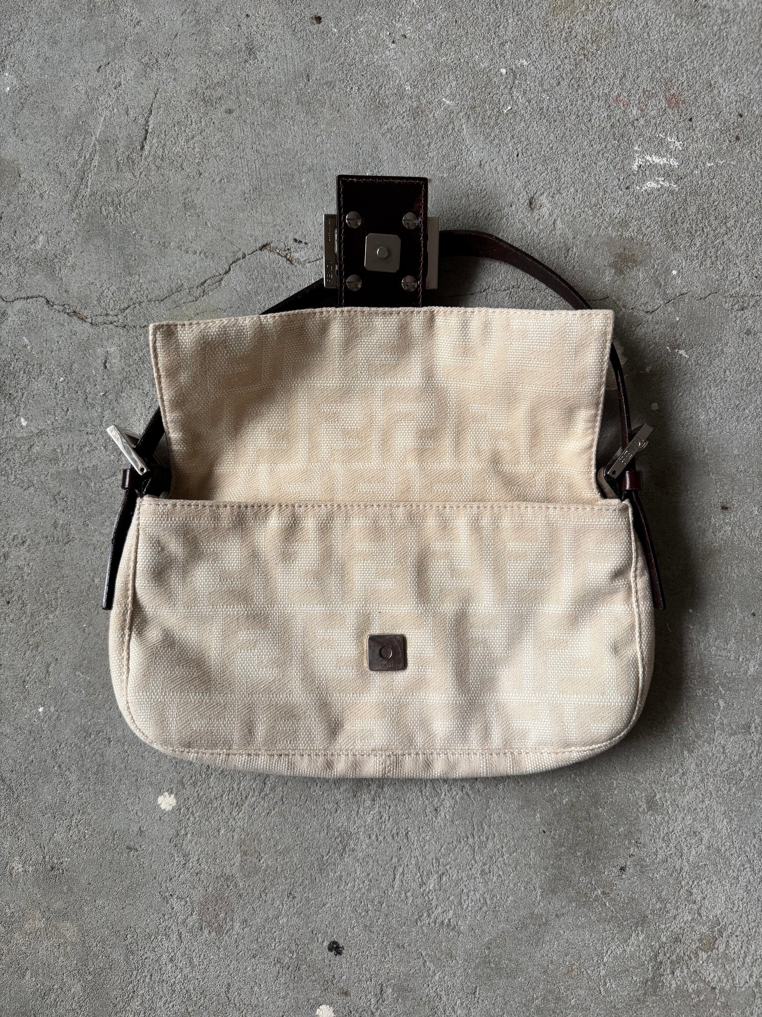 Fendi Zucca Print Baguette Bag Cream