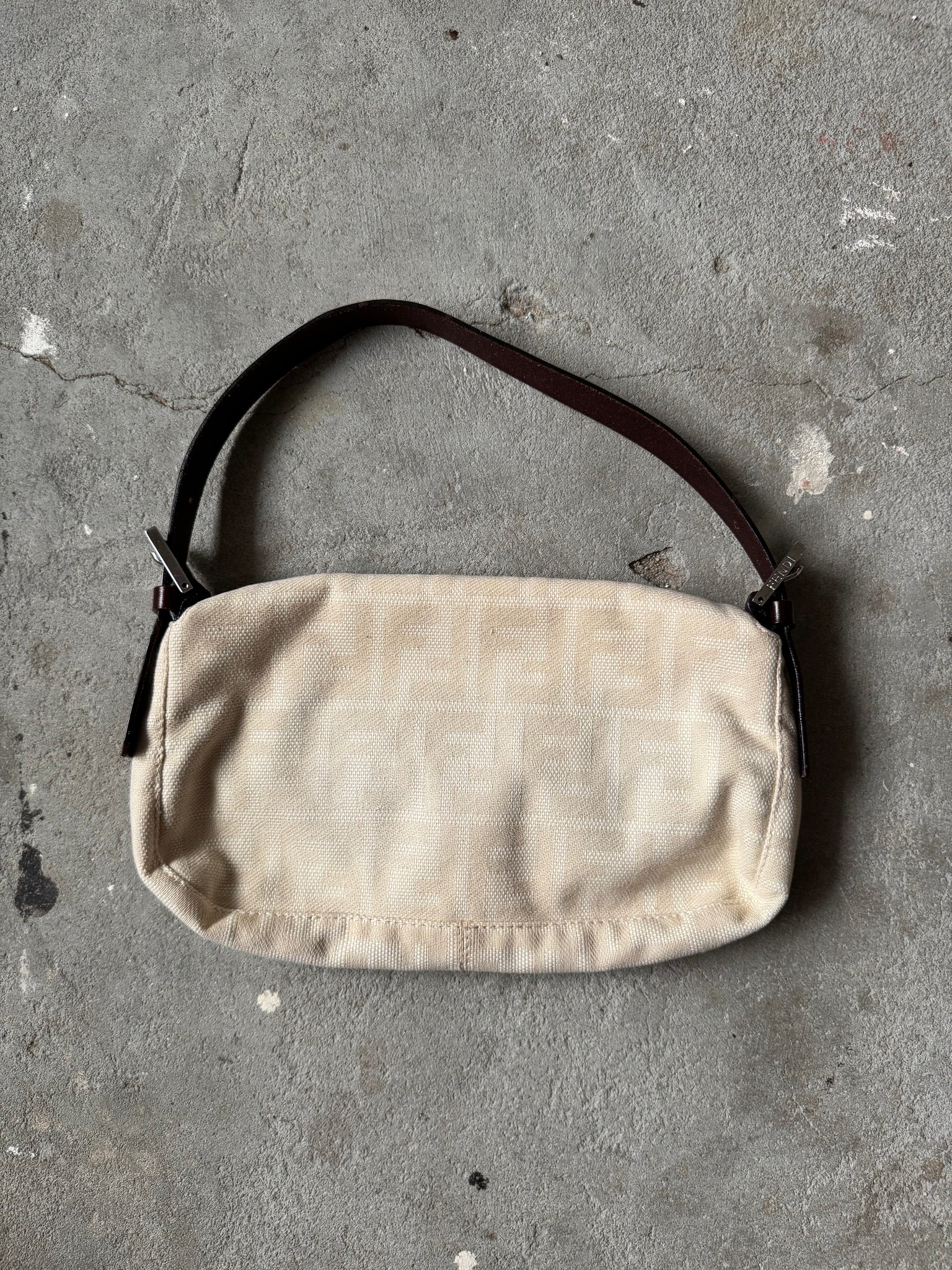 Fendi Zucca Print Baguette Bag Cream