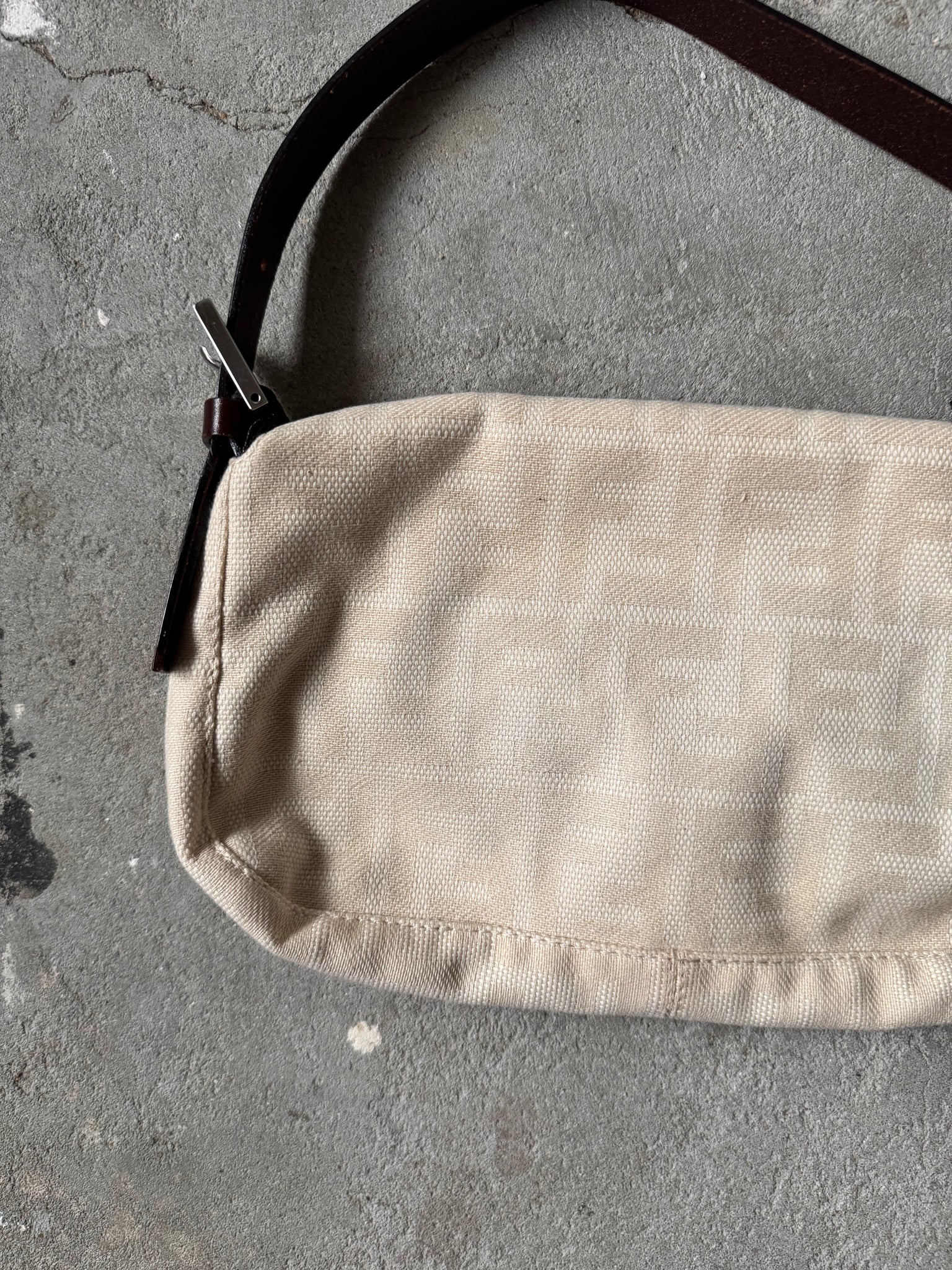 Fendi Zucca Print Baguette Bag Cream