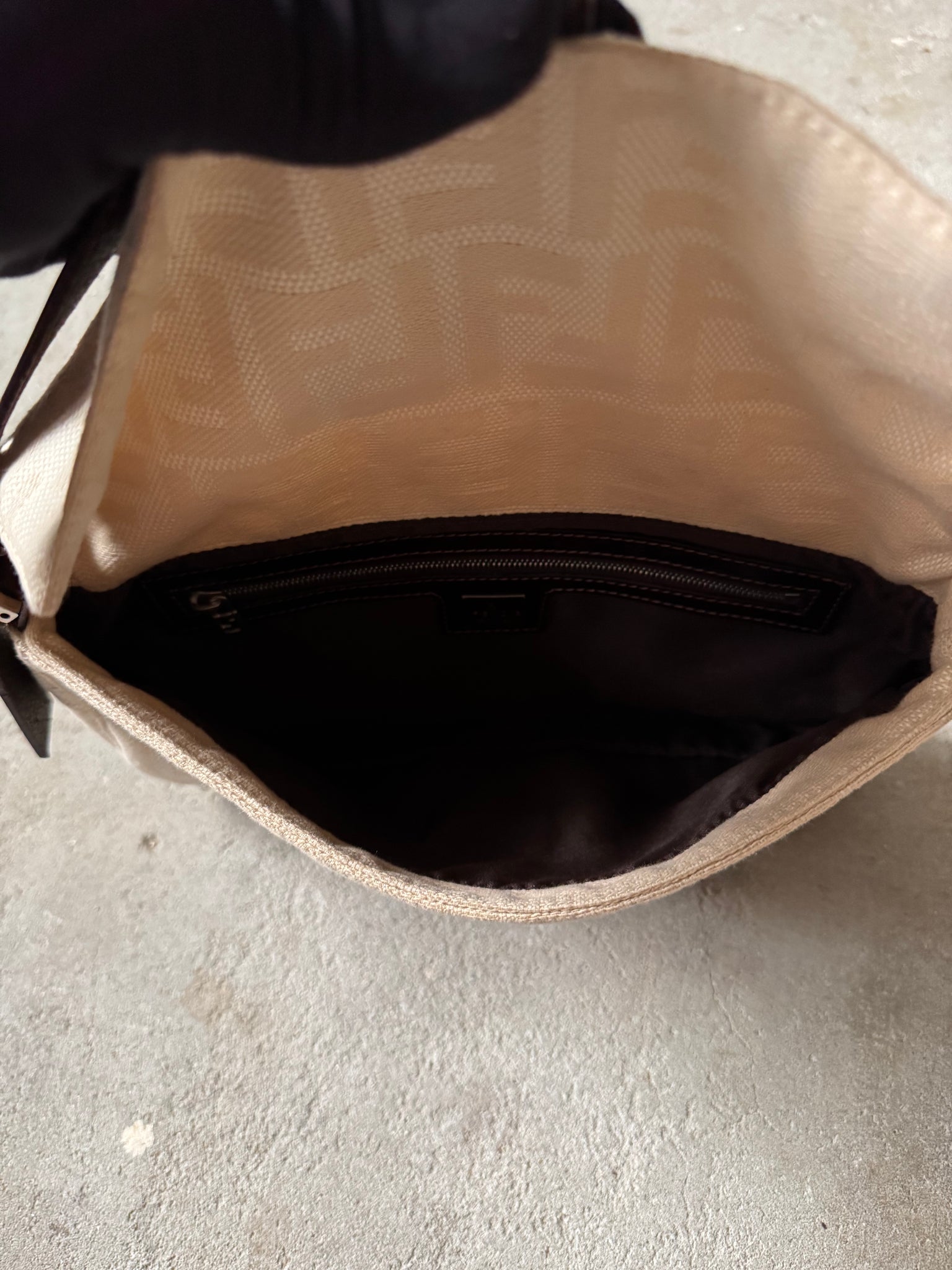 Fendi Zucca Print Baguette Bag Cream