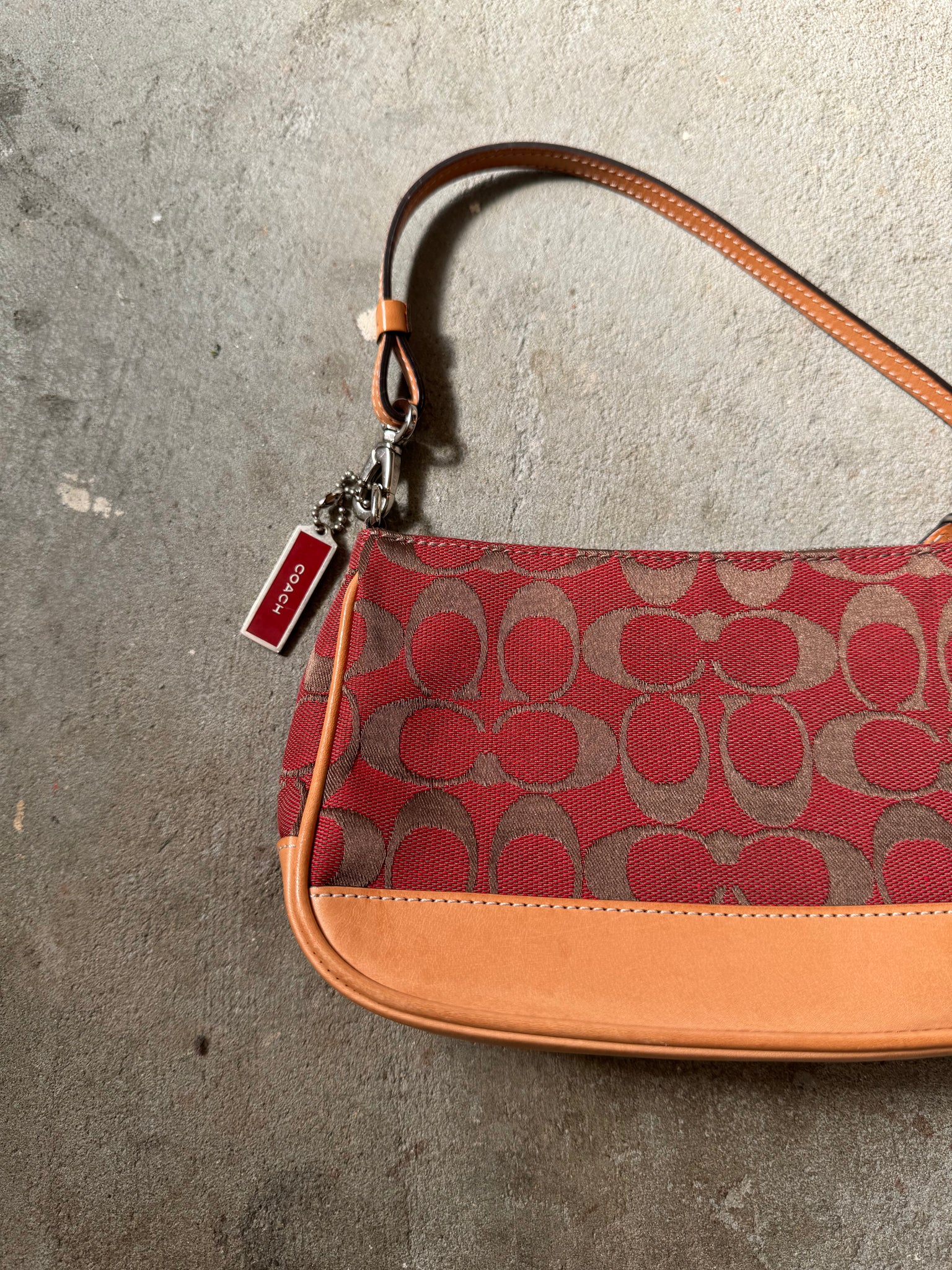 Coach Signature Demi Shoulder Bag Tan/Red