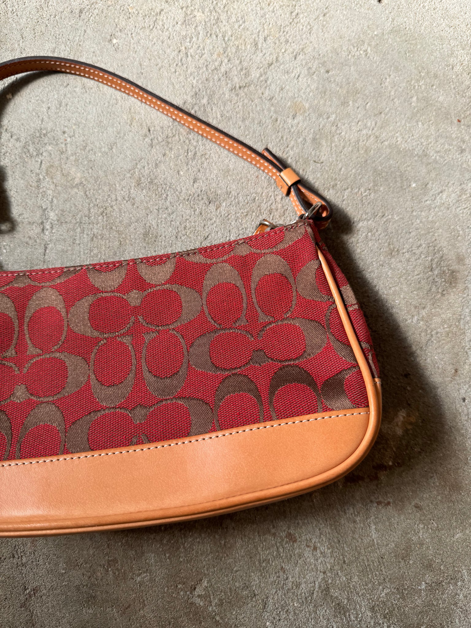 Coach Signature Demi Shoulder Bag Tan/Red