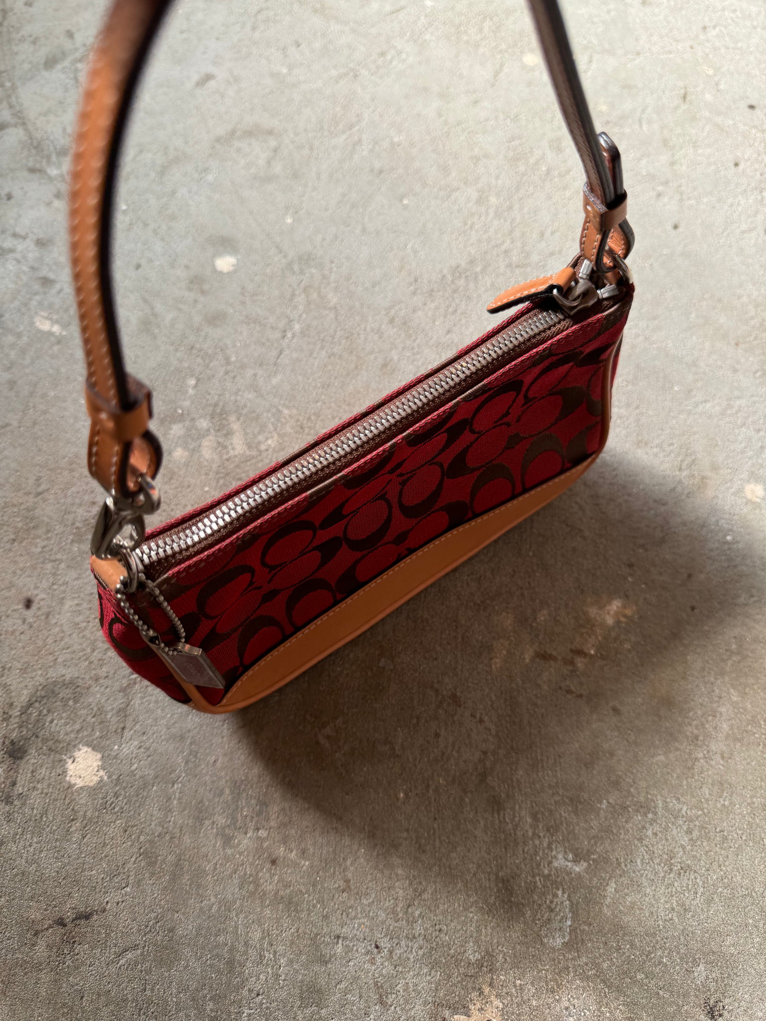 Coach Signature Demi Shoulder Bag Tan/Red