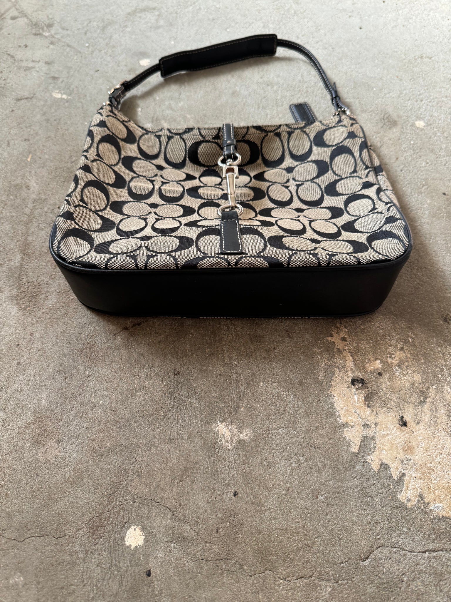 Coach Hobo Signature Clip Canvas Handbag Grey/Black