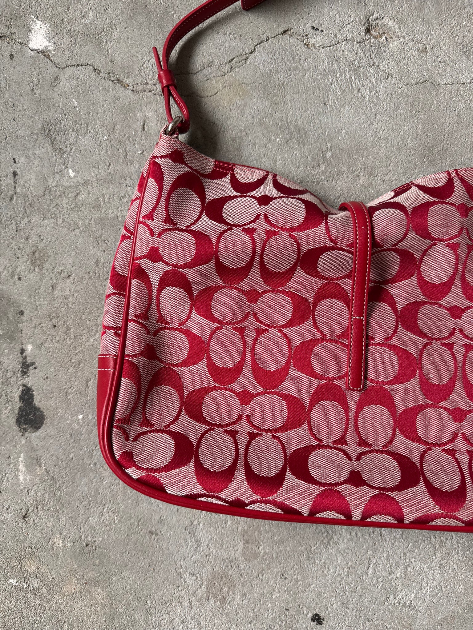 Coach Hobo Signature Clip Canvas Handbag Red