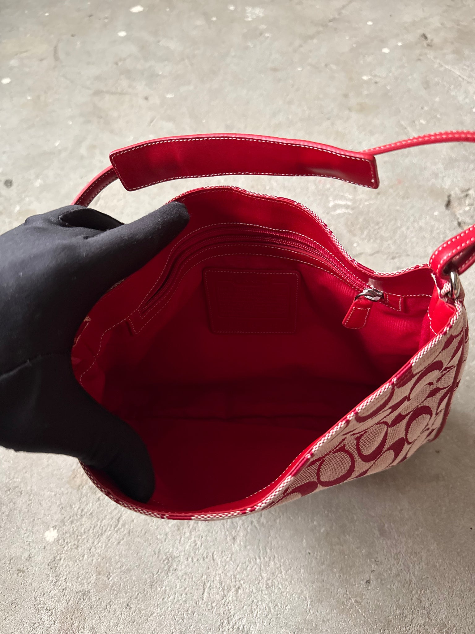 Coach Hobo Signature Clip Canvas Handbag Red