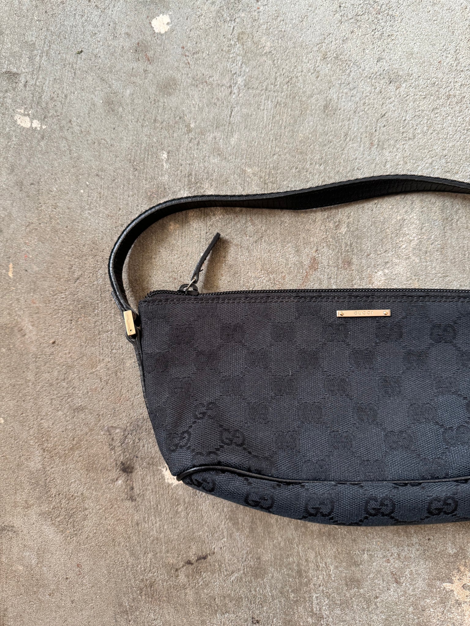Gucci GG Monogram Pochette Boat Shoulder Bag Black
