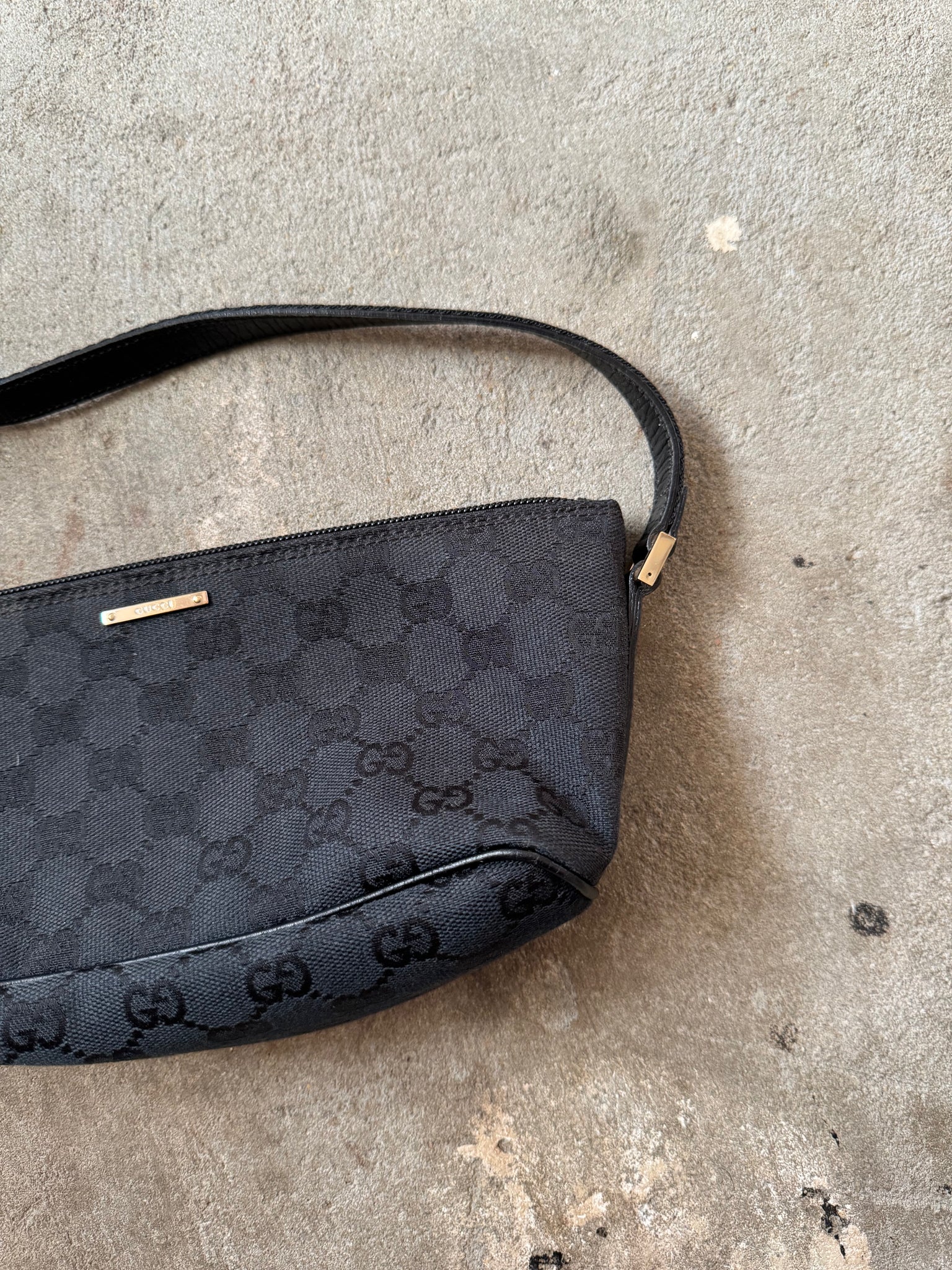 Gucci GG Monogram Pochette Boat Shoulder Bag Black