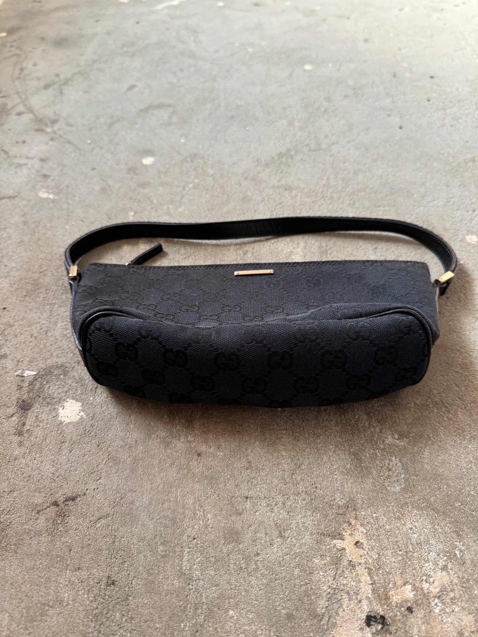 Gucci GG Monogram Pochette Boat Shoulder Bag Black