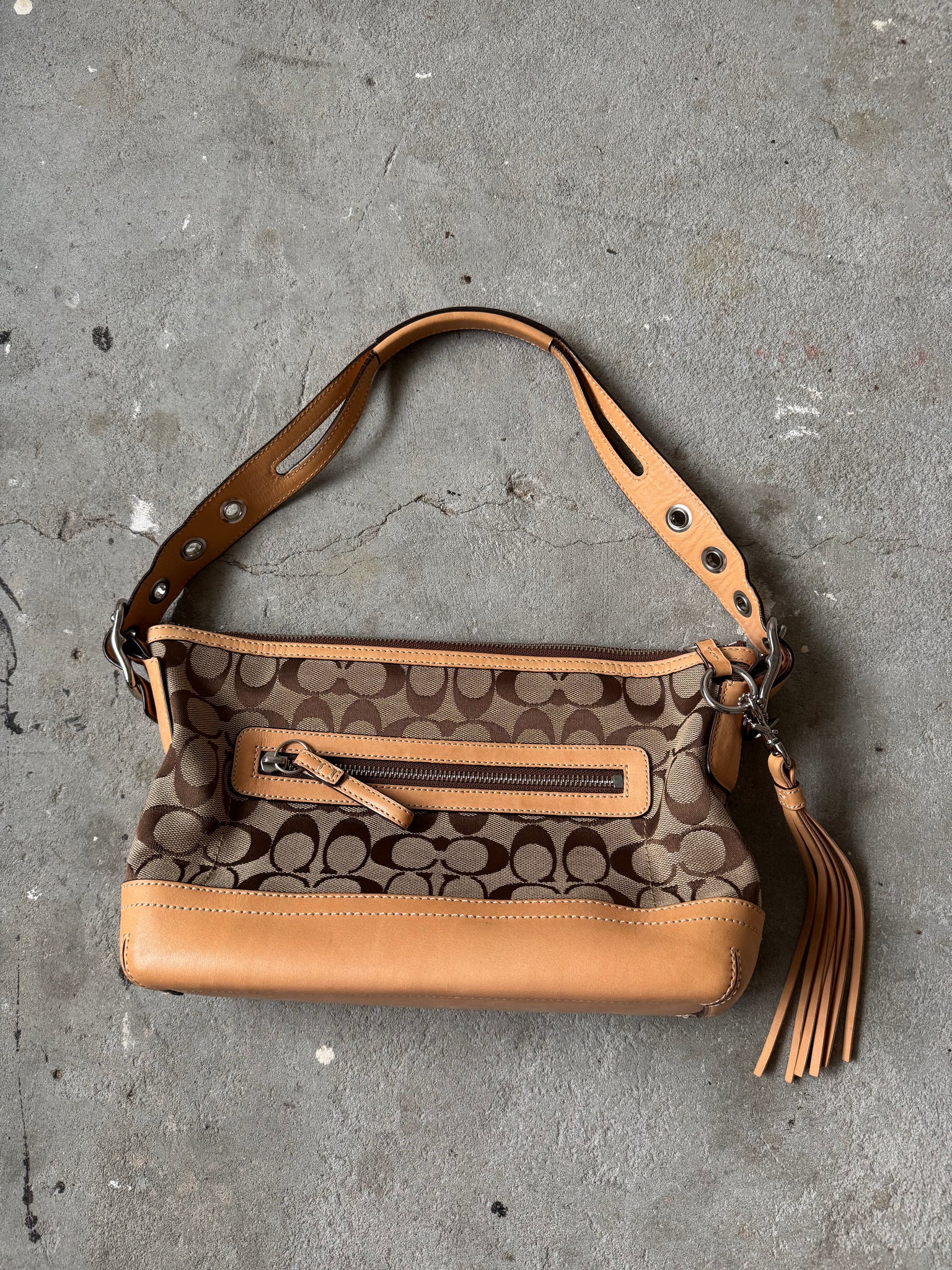 Coach Signature East West Shoulder Bag Beige