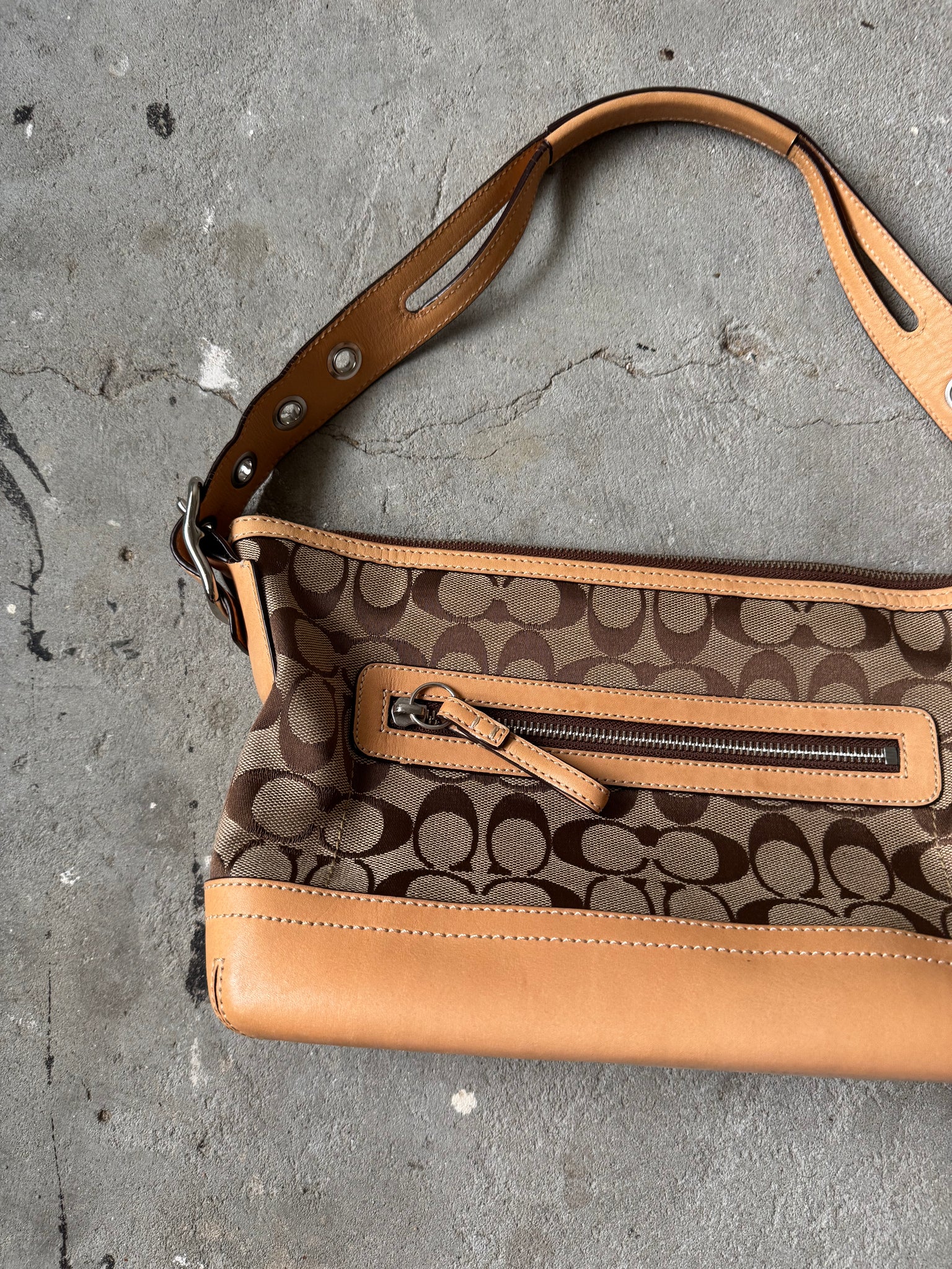 Coach Signature East West Shoulder Bag Beige