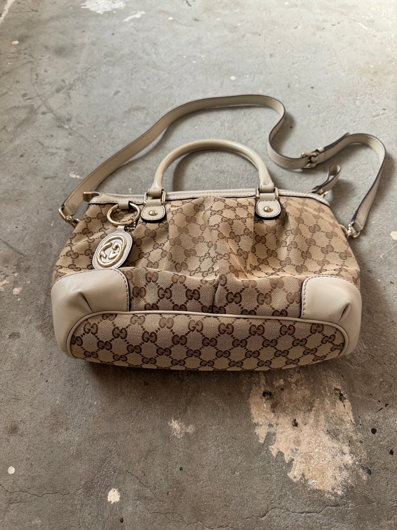 Gucci 2Way GG Monogram Sukey Shoulder Bag Beige