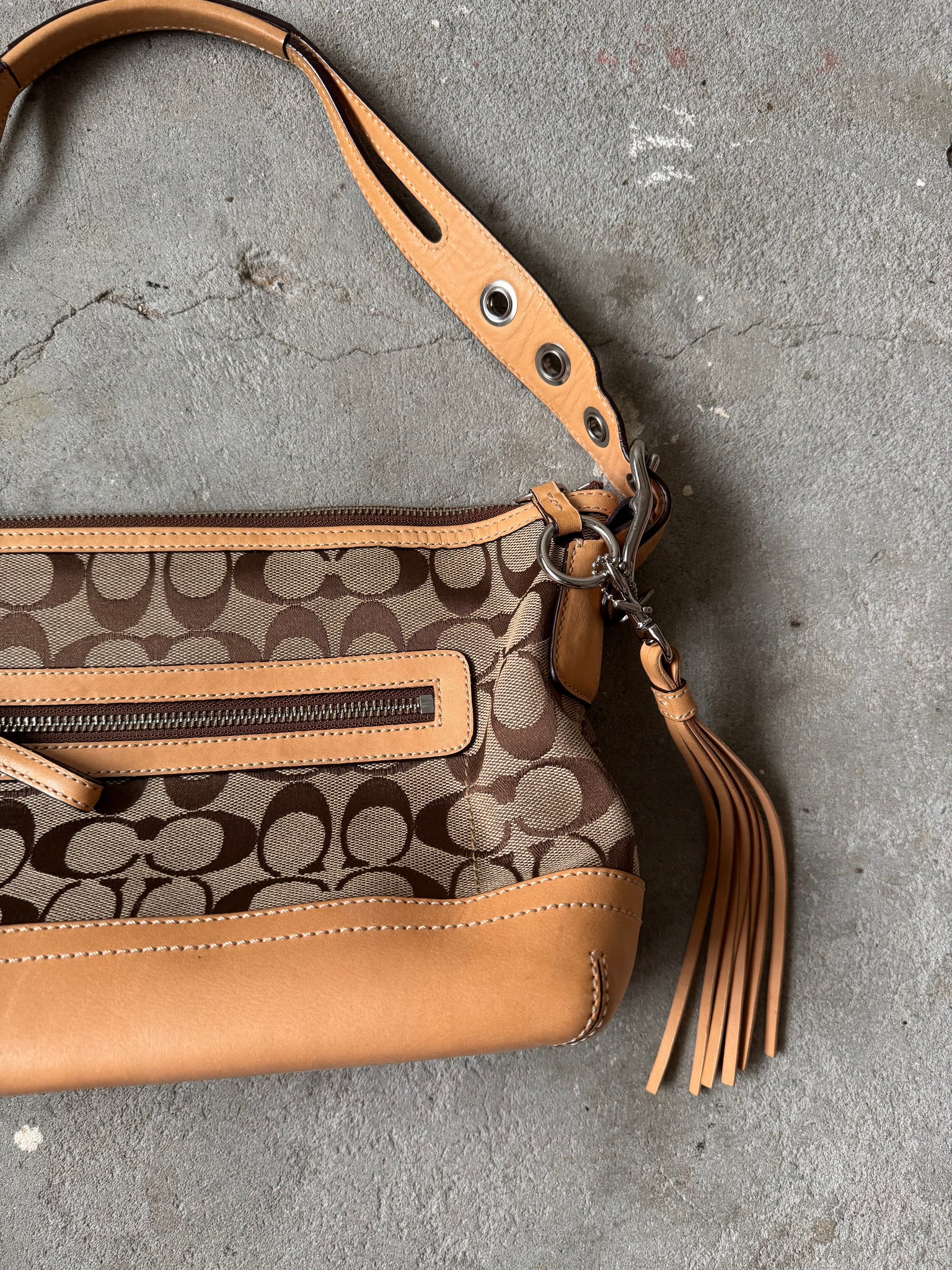 Coach Signature East West Shoulder Bag Beige