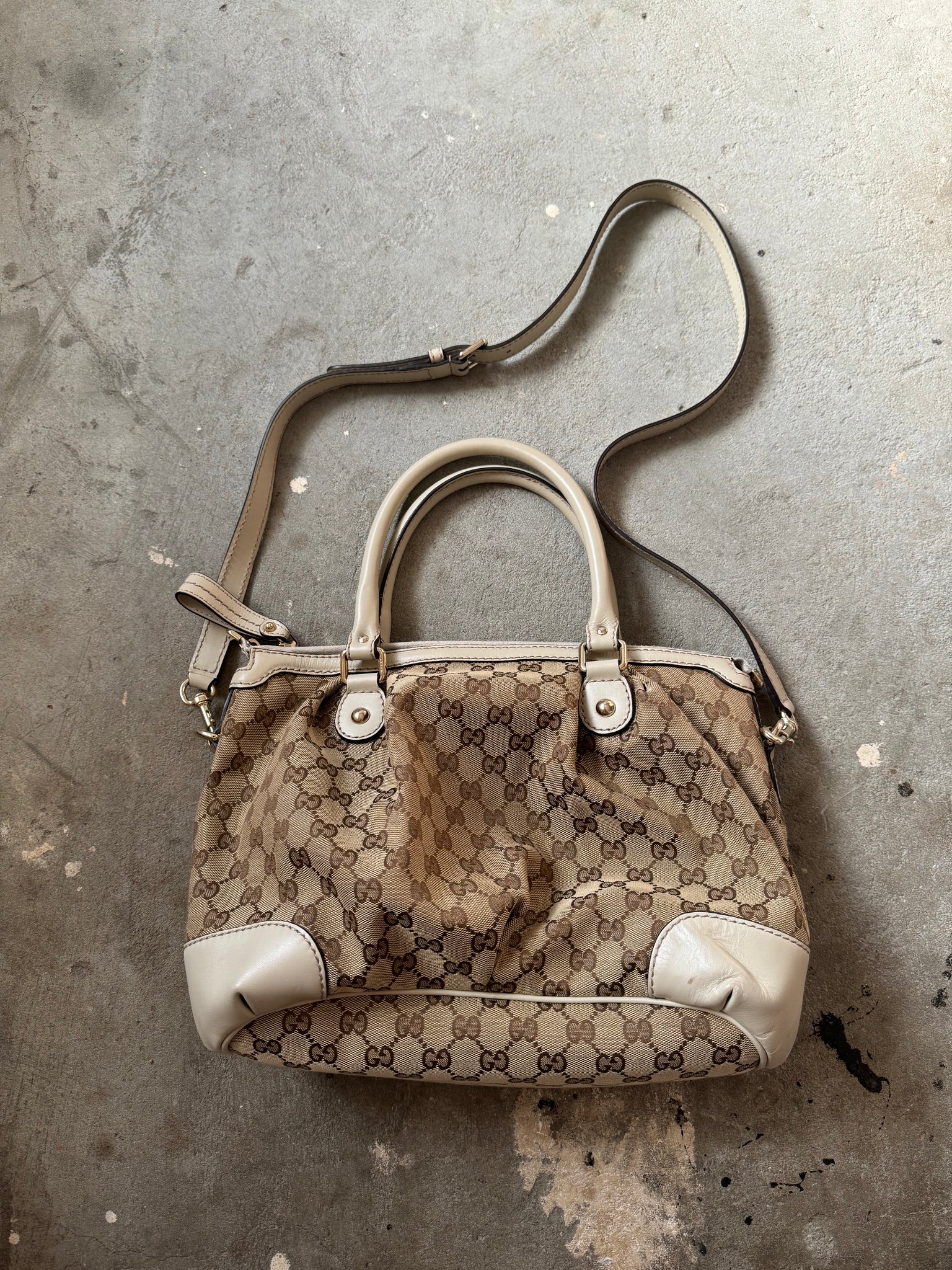 Gucci 2Way GG Monogram Sukey Shoulder Bag Beige