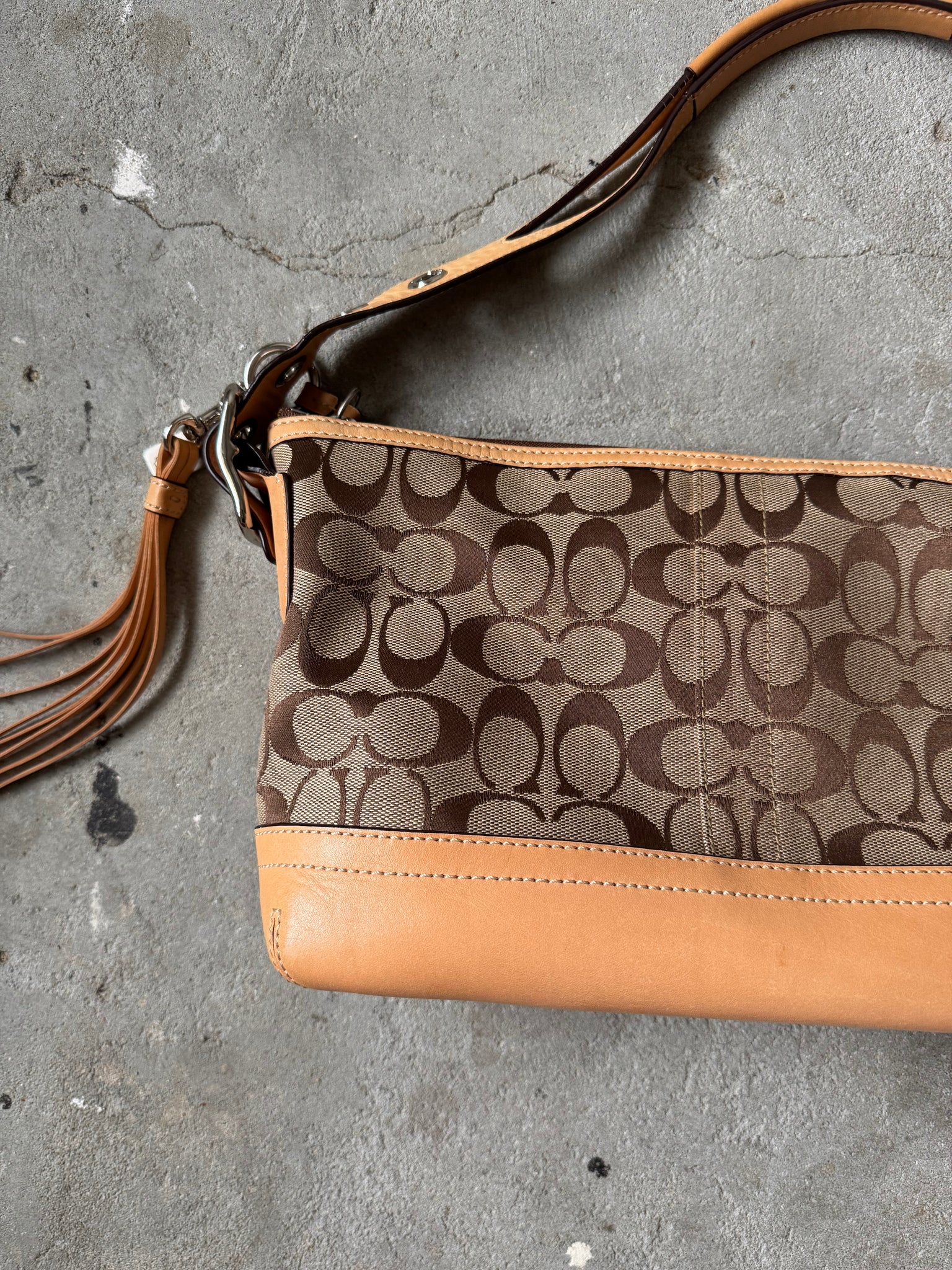 Coach Signature East West Shoulder Bag Beige